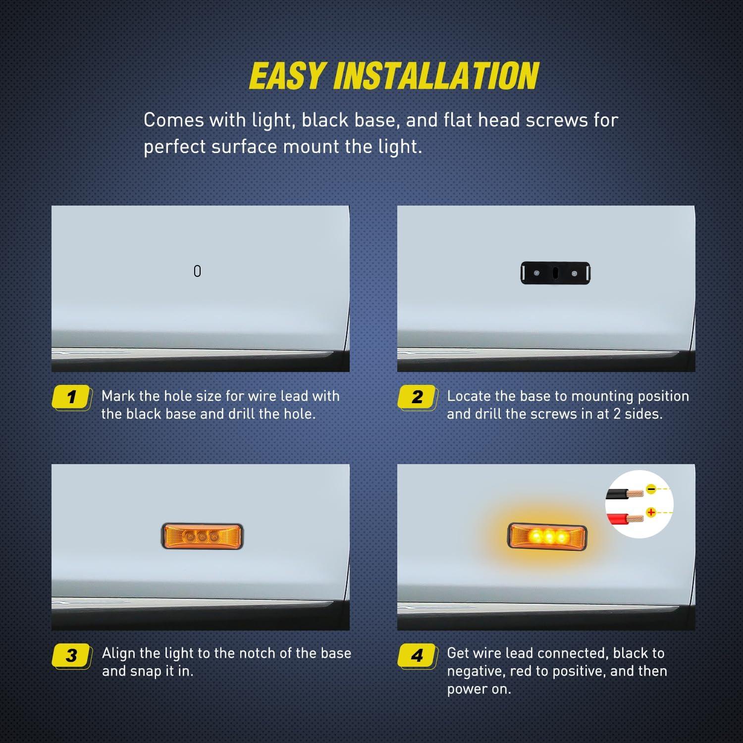 imageNilight 10Pcs 3 Led Trailer Light 39 Inch Front Rear Side Marker Lights Clearance Indicator Waterproof Sealed Surface Mounted Marker Light for RV Truck Trailer UTE UTV 12VAmber 2Pcs