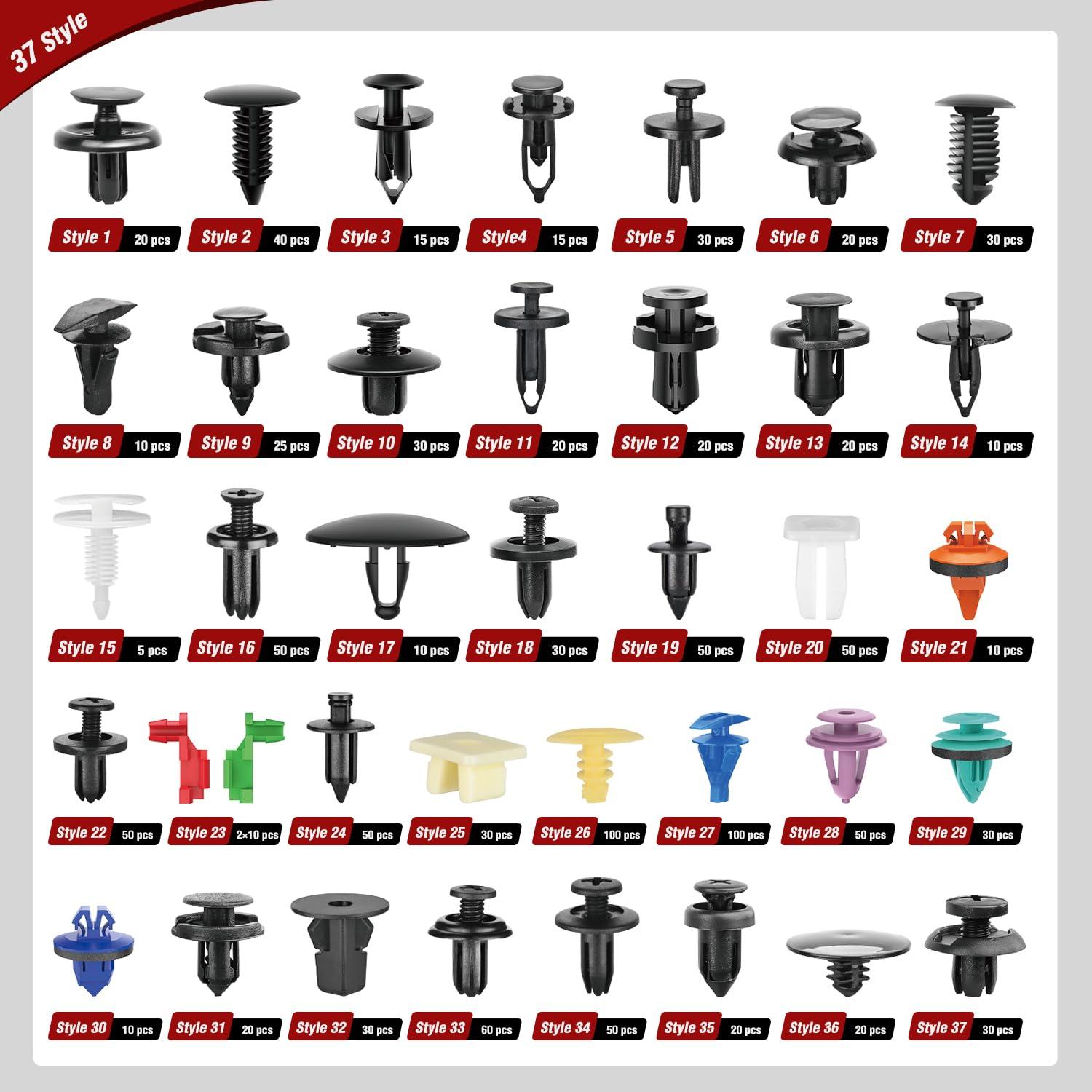 imageNilight 1115Pcs Car Push Retainer Clips Auto Fasteners Kit 32 Most Popular Sizes Nylon Bumper Fender Rivets with 5 Fasteners Remover 10 Cable Ties for Toyota GM Ford Honda Chevy1295Pcs