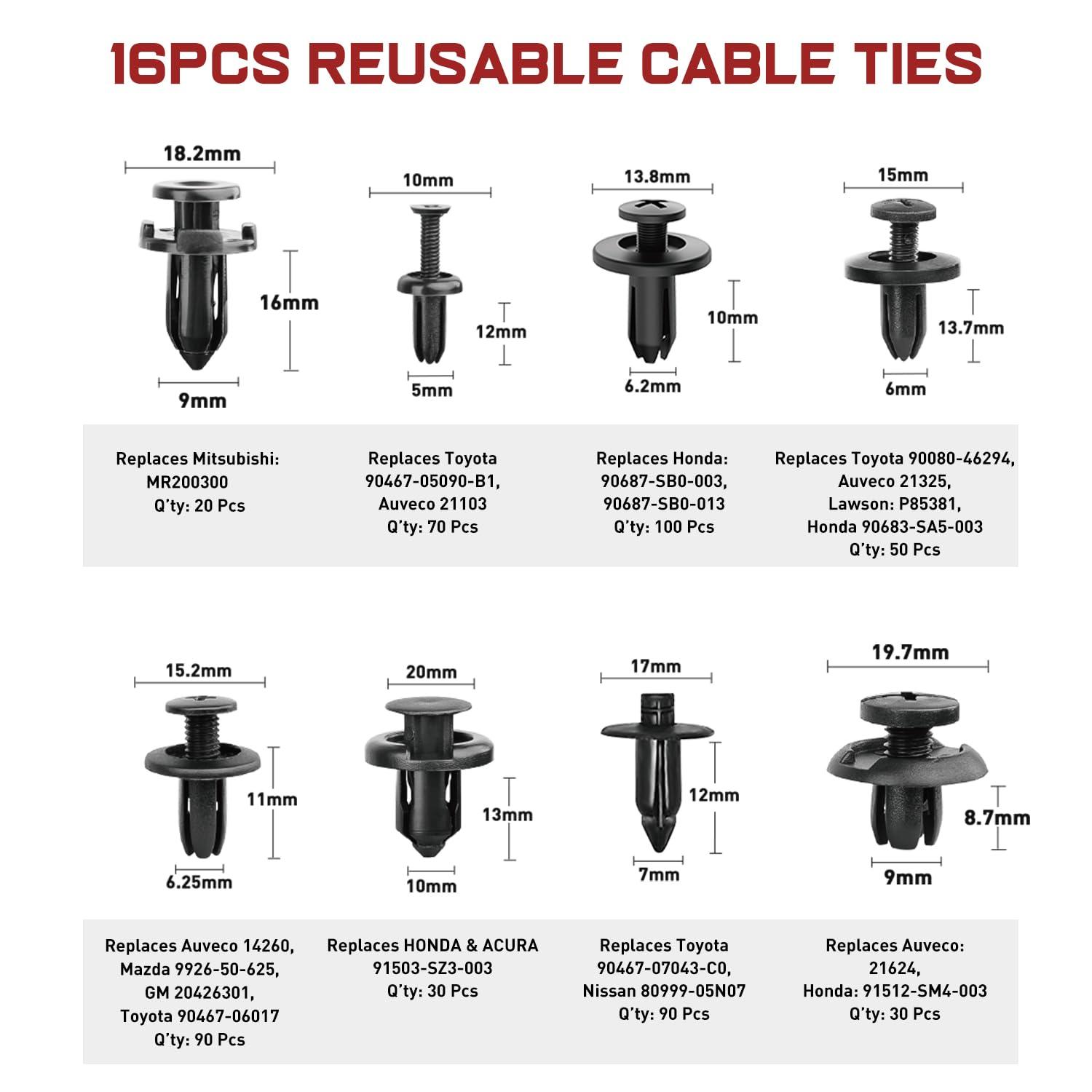 imageNilight 1115Pcs Car Push Retainer Clips Auto Fasteners Kit 32 Most Popular Sizes Nylon Bumper Fender Rivets with 5 Fasteners Remover 10 Cable Ties for Toyota GM Ford Honda Chevy855Pcs