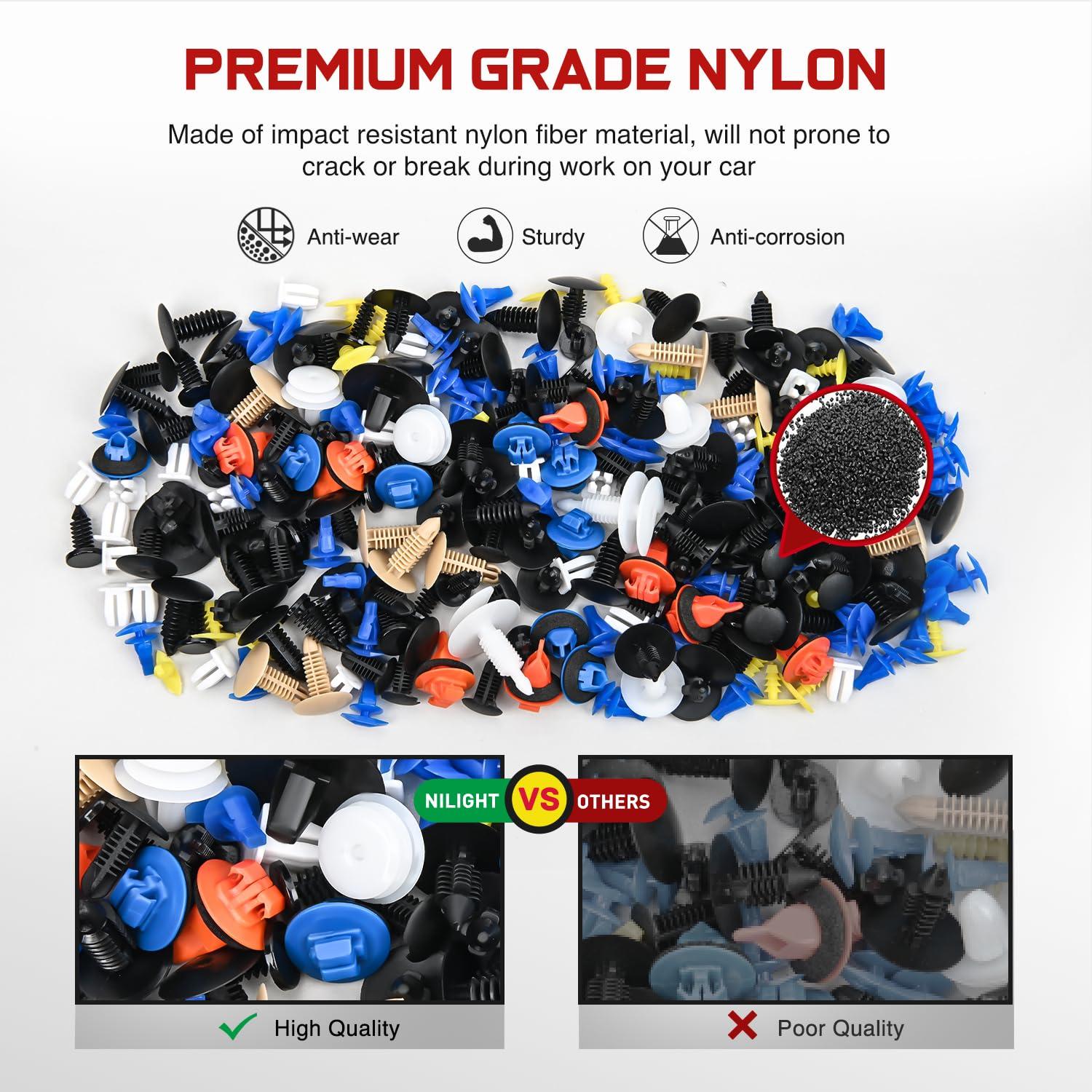 imageNilight 1115Pcs Car Push Retainer Clips Auto Fasteners Kit 32 Most Popular Sizes Nylon Bumper Fender Rivets with 5 Fasteners Remover 10 Cable Ties for Toyota GM Ford Honda Chevy975Pcs