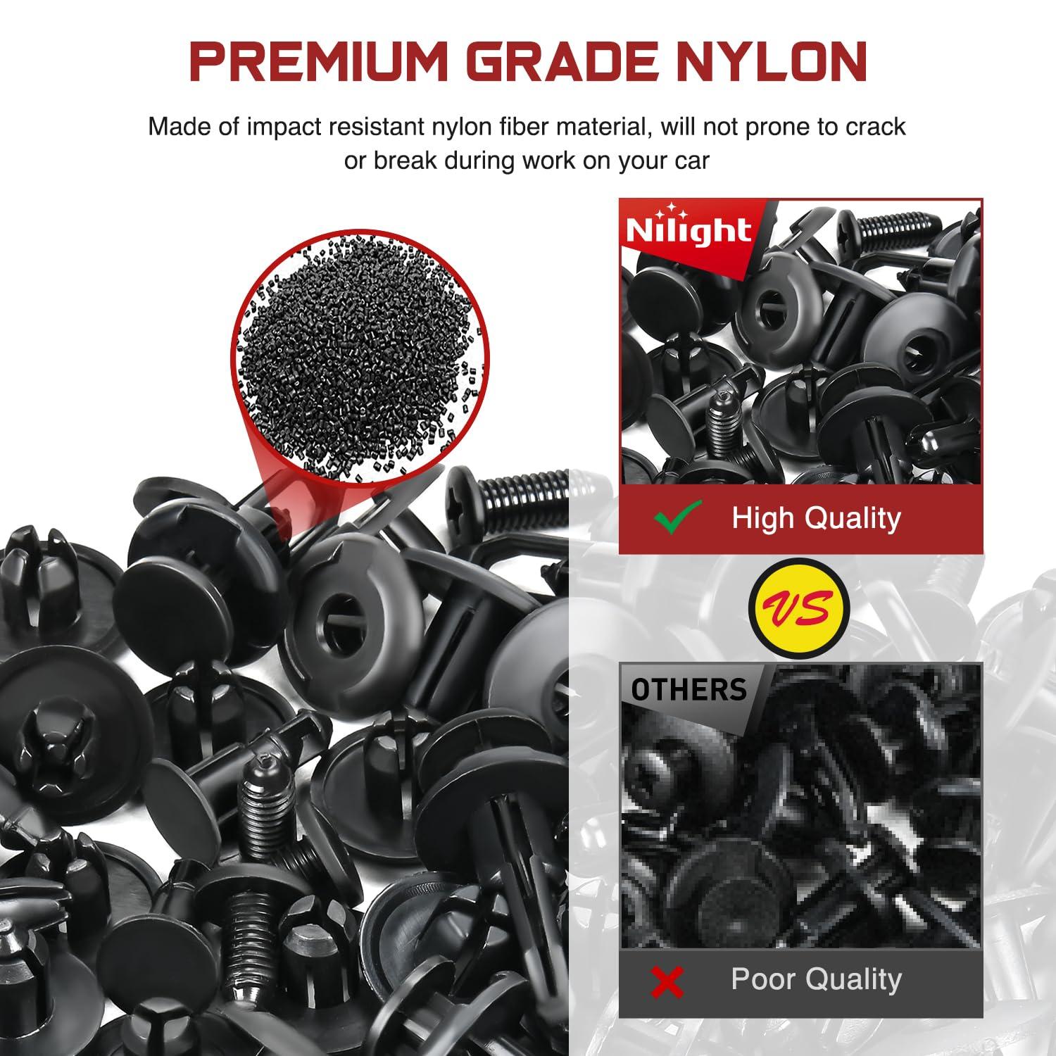 imageNilight 1115Pcs Car Push Retainer Clips Auto Fasteners Kit 32 Most Popular Sizes Nylon Bumper Fender Rivets with 5 Fasteners Remover 10 Cable Ties for Toyota GM Ford Honda Chevy855Pcs