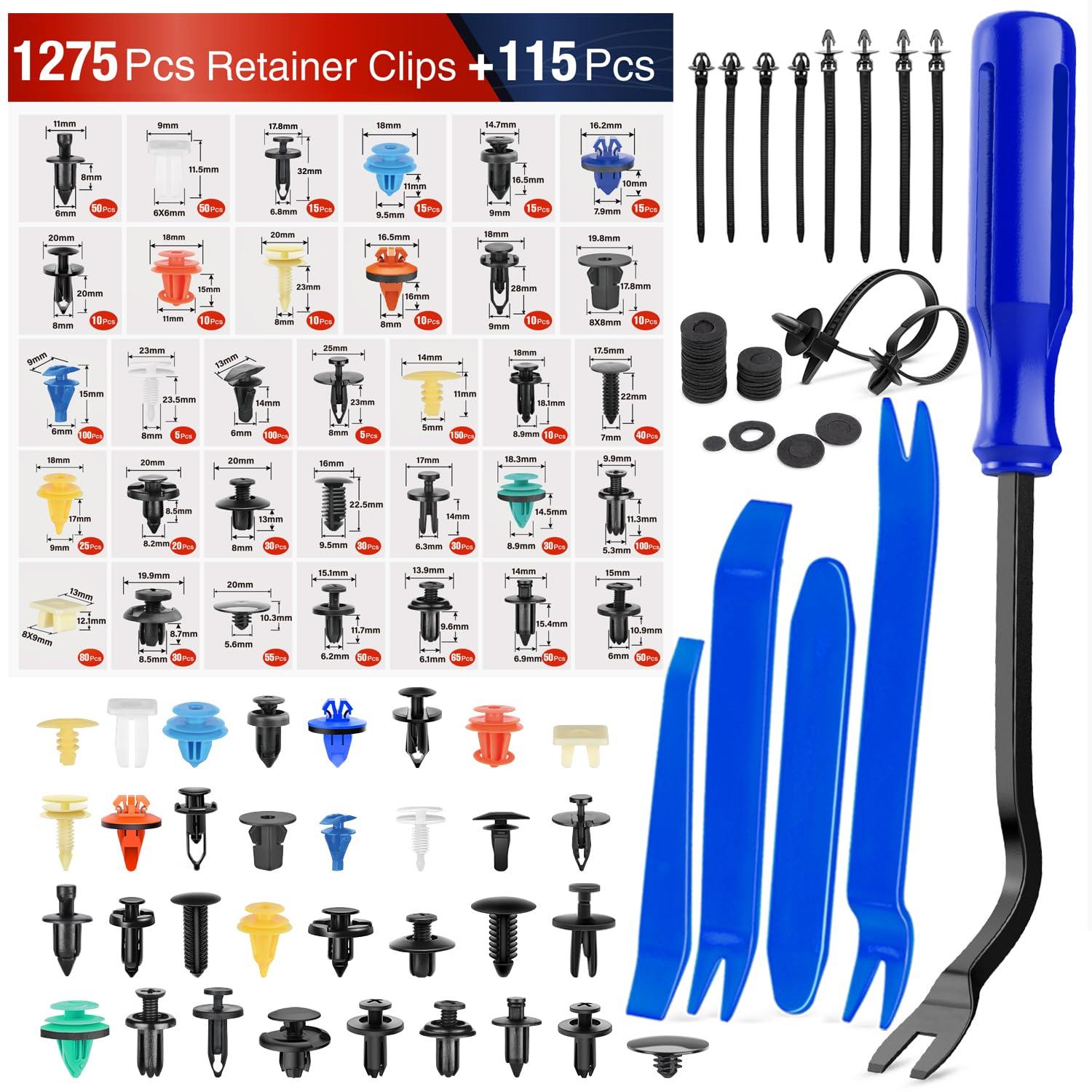 imageNilight 1115Pcs Car Push Retainer Clips Auto Fasteners Kit 32 Most Popular Sizes Nylon Bumper Fender Rivets with 5 Fasteners Remover 10 Cable Ties for Toyota GM Ford Honda Chevy1390Pcs