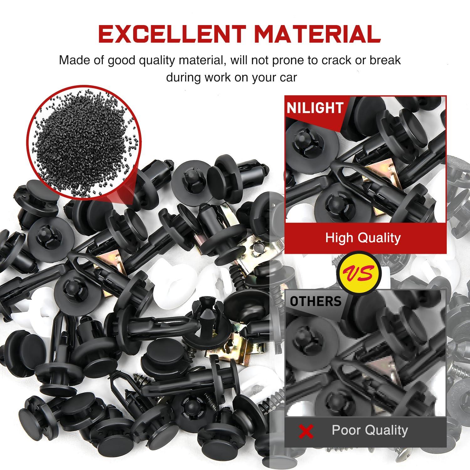 imageNilight 1115Pcs Car Push Retainer Clips Auto Fasteners Kit 32 Most Popular Sizes Nylon Bumper Fender Rivets with 5 Fasteners Remover 10 Cable Ties for Toyota GM Ford Honda Chevy795Pcs