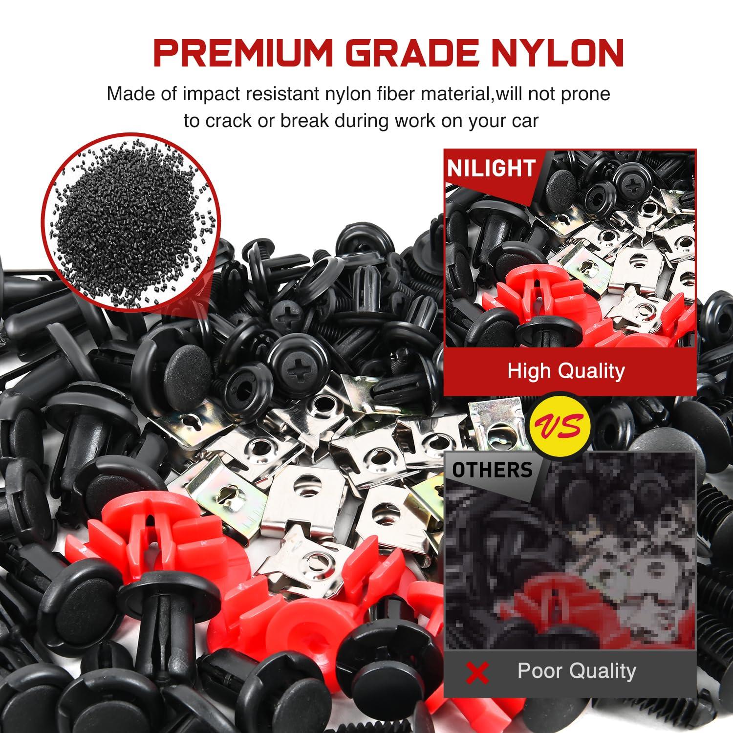 imageNilight 1115Pcs Car Push Retainer Clips Auto Fasteners Kit 32 Most Popular Sizes Nylon Bumper Fender Rivets with 5 Fasteners Remover 10 Cable Ties for Toyota GM Ford Honda Chevy941Pcs