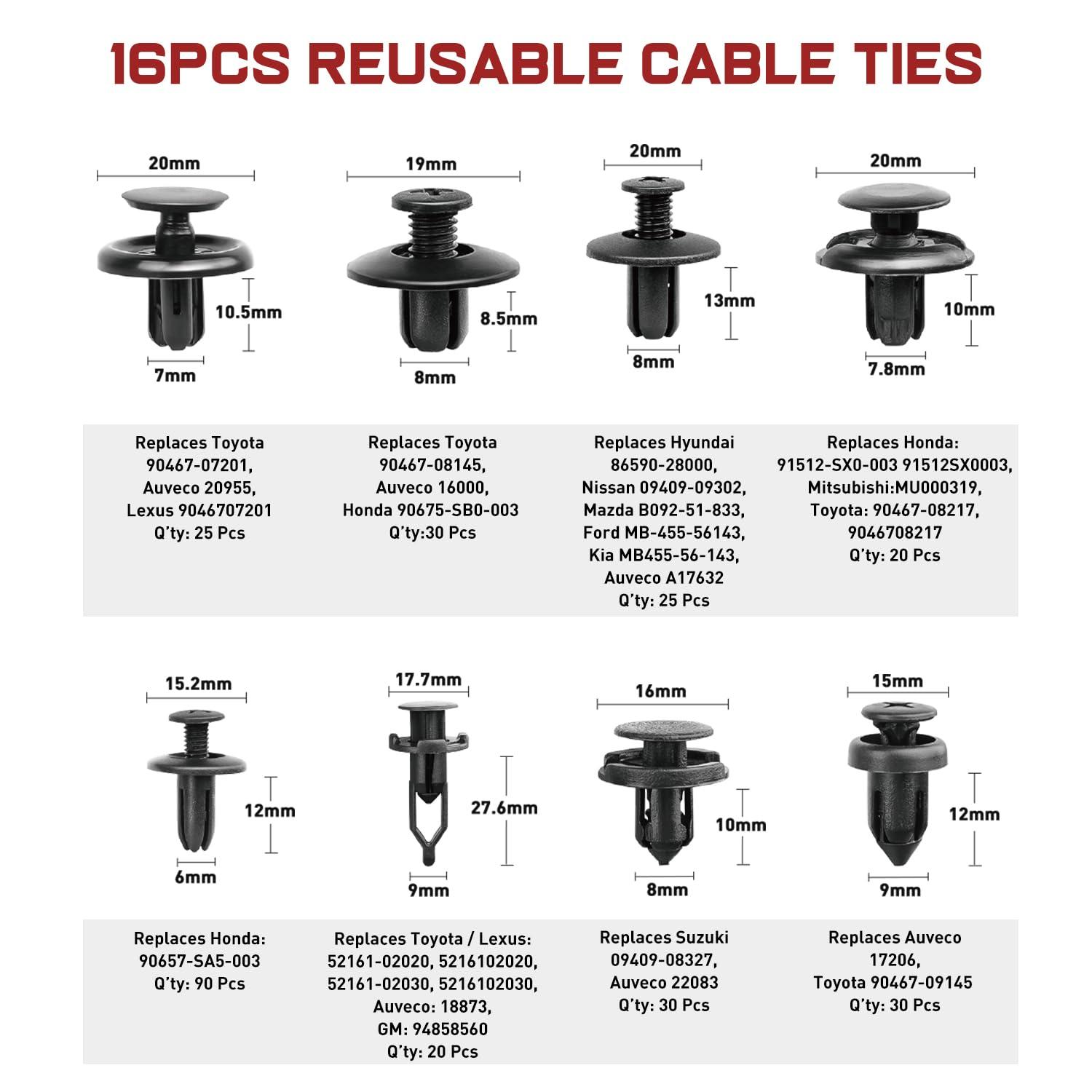 imageNilight 1115Pcs Car Push Retainer Clips Auto Fasteners Kit 32 Most Popular Sizes Nylon Bumper Fender Rivets with 5 Fasteners Remover 10 Cable Ties for Toyota GM Ford Honda Chevy855Pcs