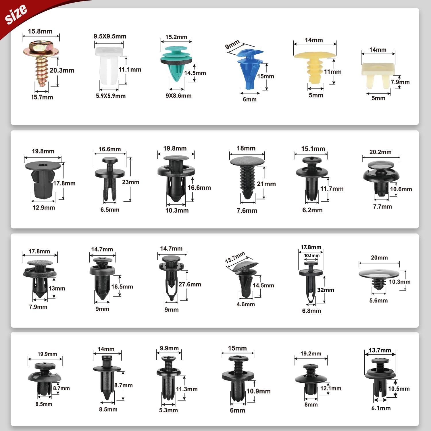 imageNilight 1115Pcs Car Push Retainer Clips Auto Fasteners Kit 32 Most Popular Sizes Nylon Bumper Fender Rivets with 5 Fasteners Remover 10 Cable Ties for Toyota GM Ford Honda Chevy900Pcs