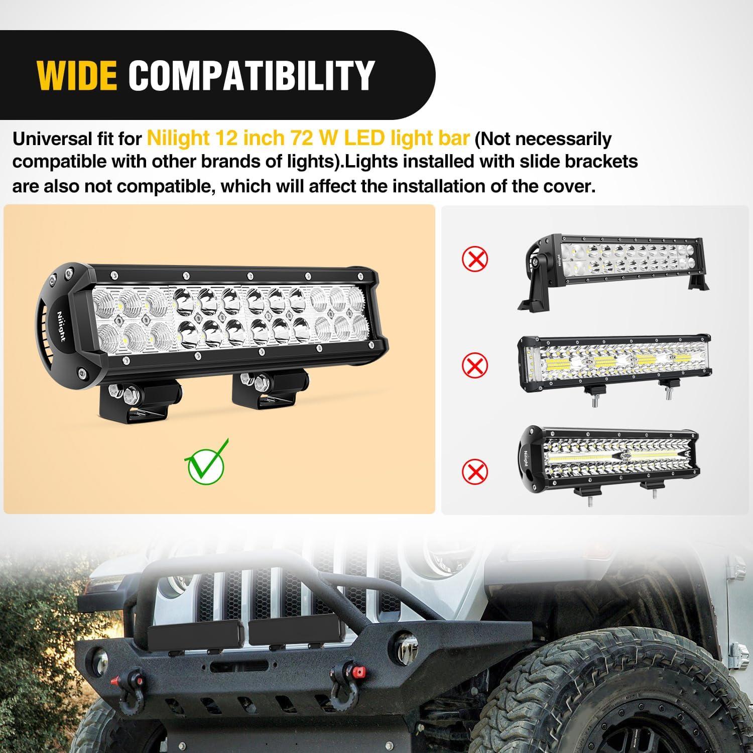 imageNilight 12 Inch LED Light Bar Cover 2 PCS Black Protective Covers Durable Polycarbonate Lens Waterproof Dustproof ScratchProof for DoubleRow Lights Off Road Driving Lighting