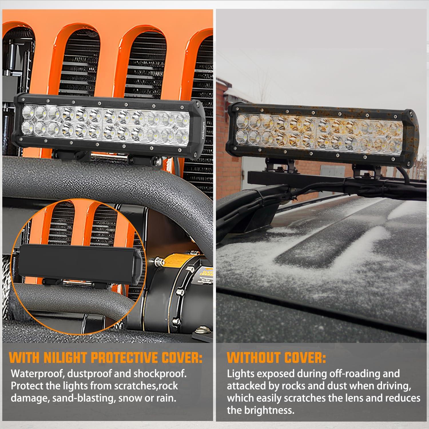 imageNilight 12 Inch LED Light Bar Cover 2 PCS Black Protective Covers Durable Polycarbonate Lens Waterproof Dustproof ScratchProof for DoubleRow Lights Off Road Driving Lighting