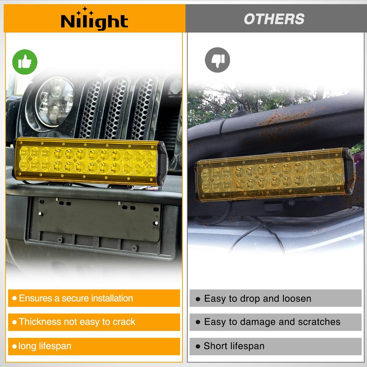 imageNilight 12 Inch LED Light Bar Cover 2 PCS Yellow Protective Covers Durable Polycarbonate Lens Waterproof Dustproof ScratchProof for DoubleRow Lights Off Road Driving Lighting