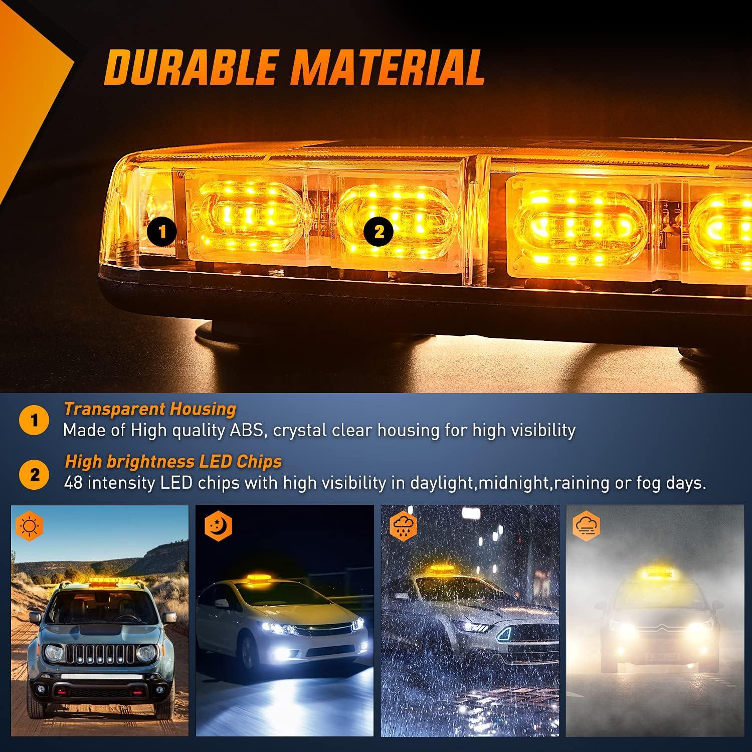 imageNilight 12 Inch Roof Top Strobe Lights 48LED Hazard Light Emergency Safety Warning LED Flashing Bar Magnetic Mount 12V 24V Cars Trucks Tractors Snow Plows Construction VehiclesAmber 2Pcs