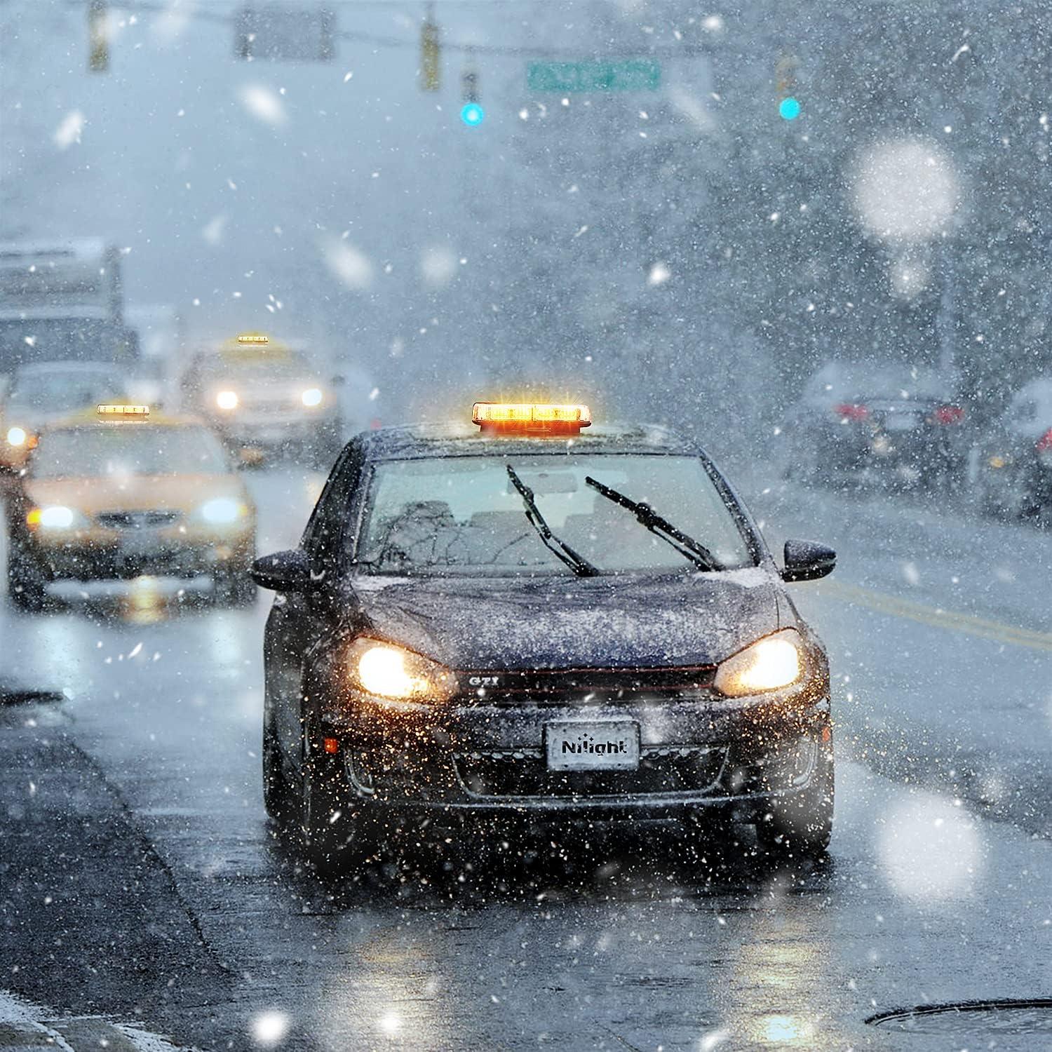 imageNilight 12 Inch Roof Top Strobe Lights 48LED Hazard Light Emergency Safety Warning LED Flashing Bar Magnetic Mount 12V 24V Cars Trucks Tractors Snow Plows Construction VehiclesAmber