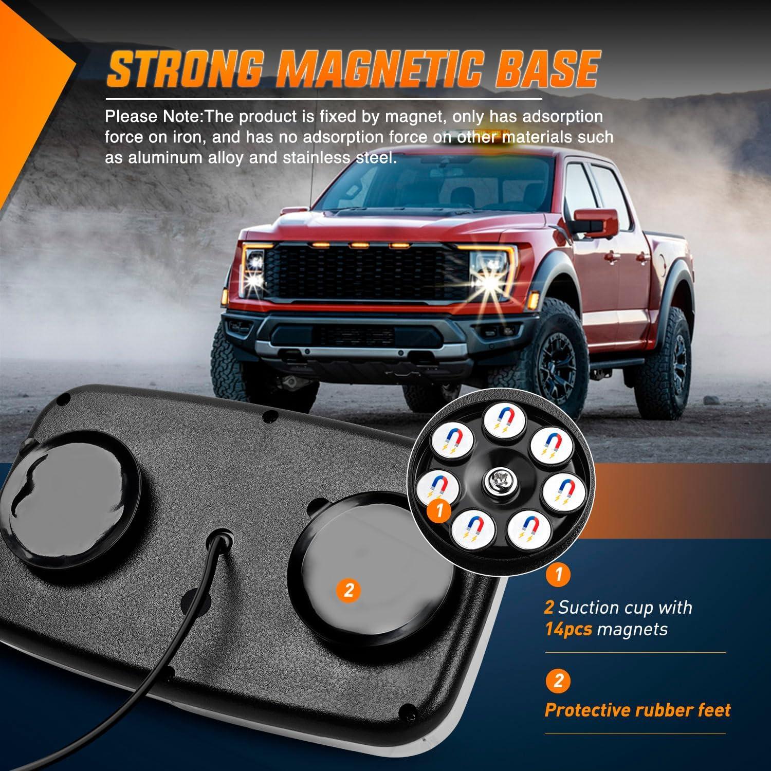 imageNilight 12 Inch Roof Top Strobe Lights 48LED Hazard Light Emergency Safety Warning LED Flashing Bar Magnetic Mount 12V 24V Cars Trucks Tractors Snow Plows Construction VehiclesAmber Mix White 2Pcs