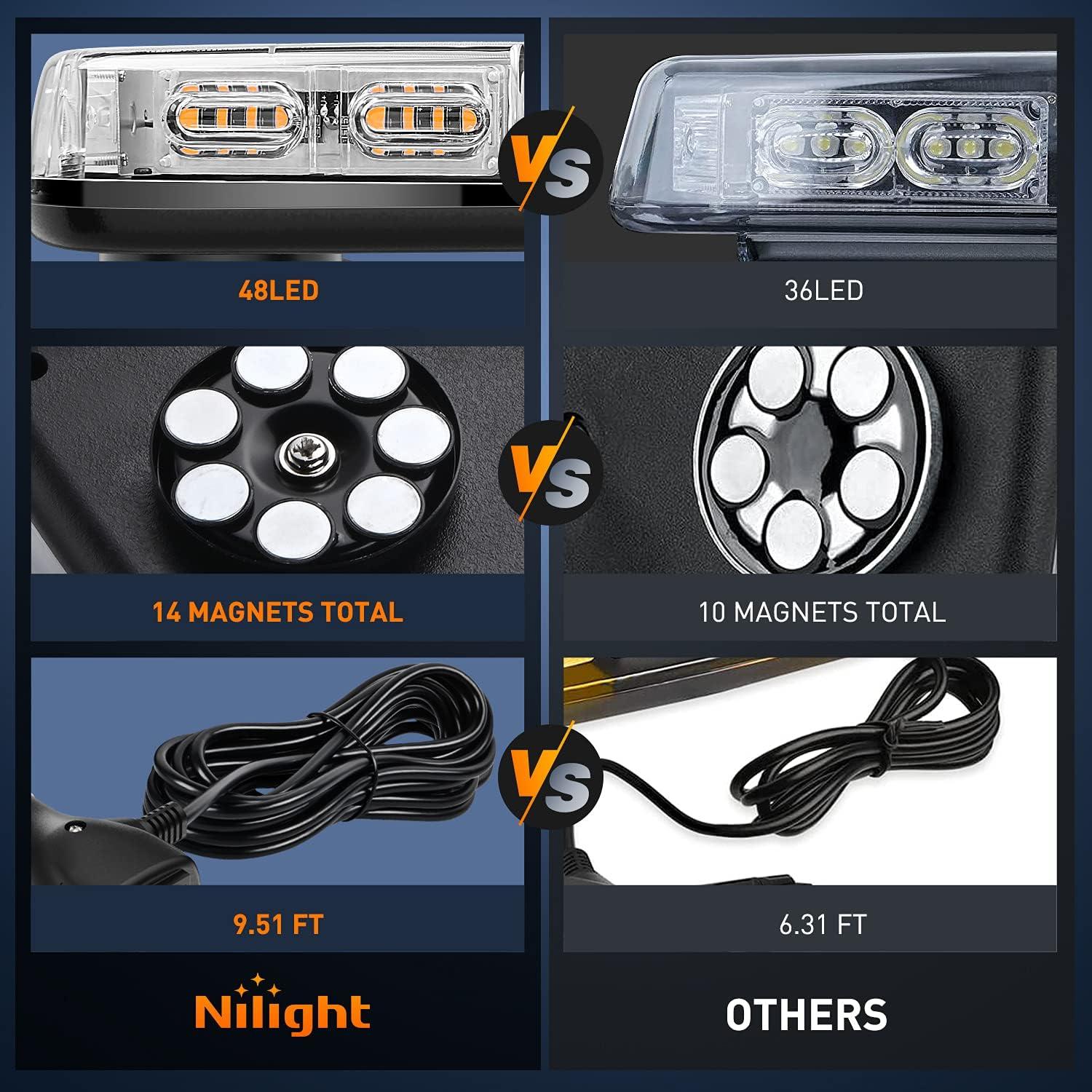 imageNilight 12 Inch Roof Top Strobe Lights 48LED Hazard Light Emergency Safety Warning LED Flashing Bar Magnetic Mount 12V 24V Cars Trucks Tractors Snow Plows Construction VehiclesAmber 2Pcs