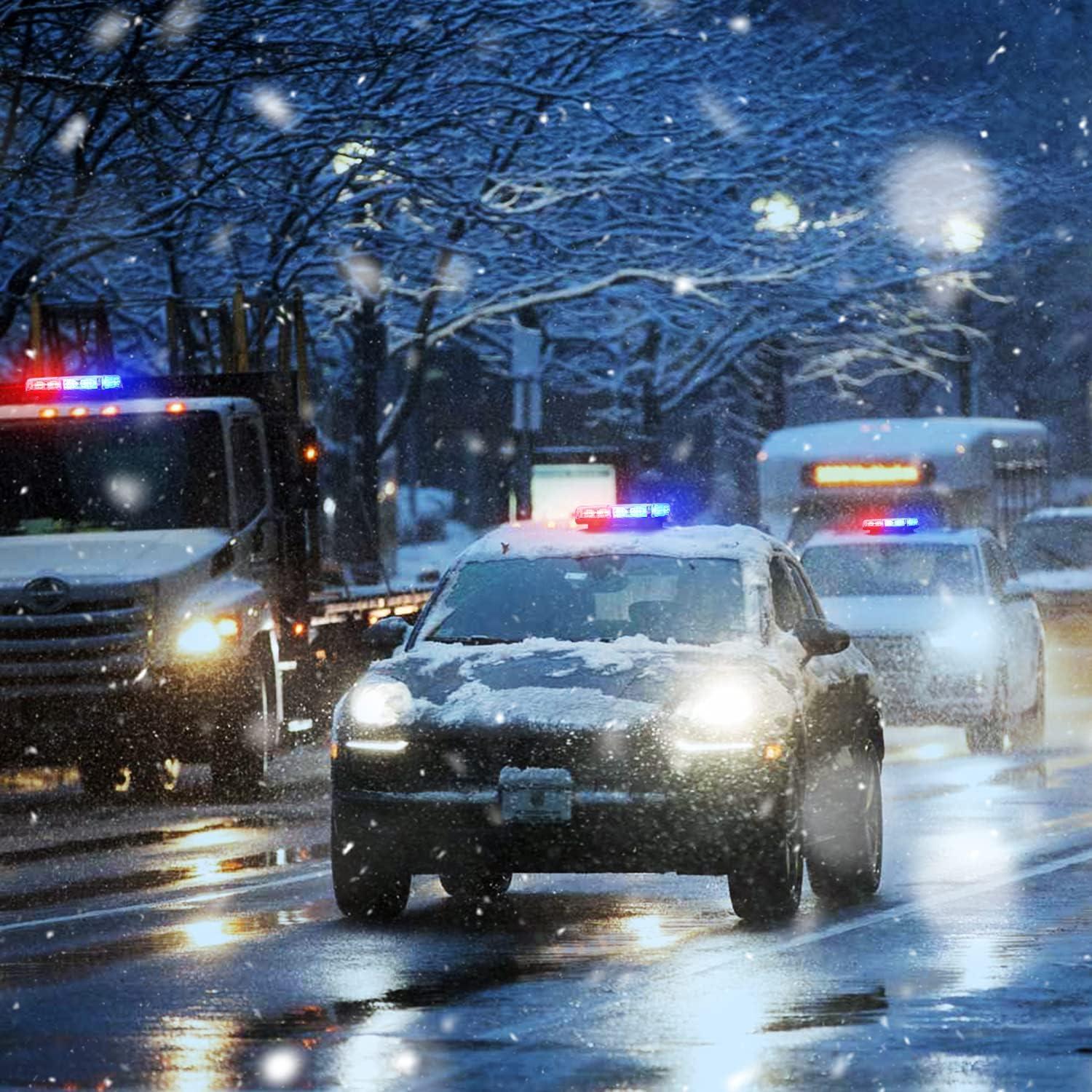 imageNilight 12 Inch Roof Top Strobe Lights 48LED Hazard Light Emergency Safety Warning LED Flashing Bar Magnetic Mount 12V 24V Cars Trucks Tractors Snow Plows Construction VehiclesBlue and Red