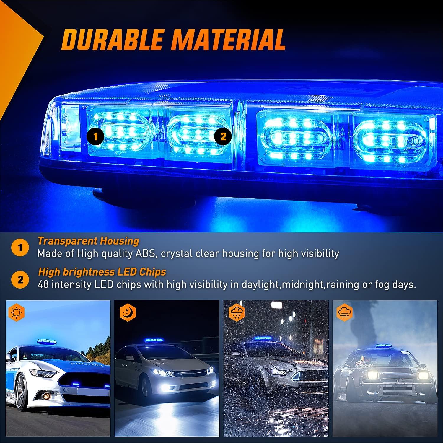 imageNilight 12 Inch Roof Top Strobe Lights 48LED Hazard Light Emergency Safety Warning LED Flashing Bar Magnetic Mount 12V 24V Cars Trucks Tractors Snow Plows Construction VehiclesBlue