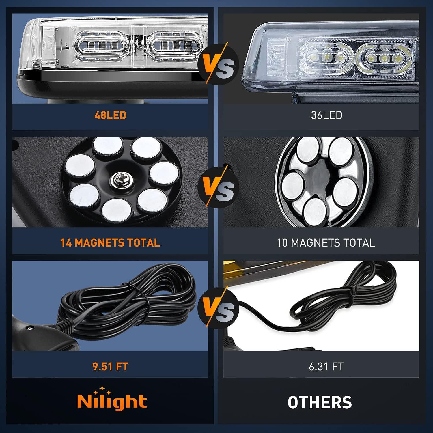 imageNilight 12 Inch Roof Top Strobe Lights 48LED Hazard Light Emergency Safety Warning LED Flashing Bar Magnetic Mount 12V 24V Cars Trucks Tractors Snow Plows Construction VehiclesBlue