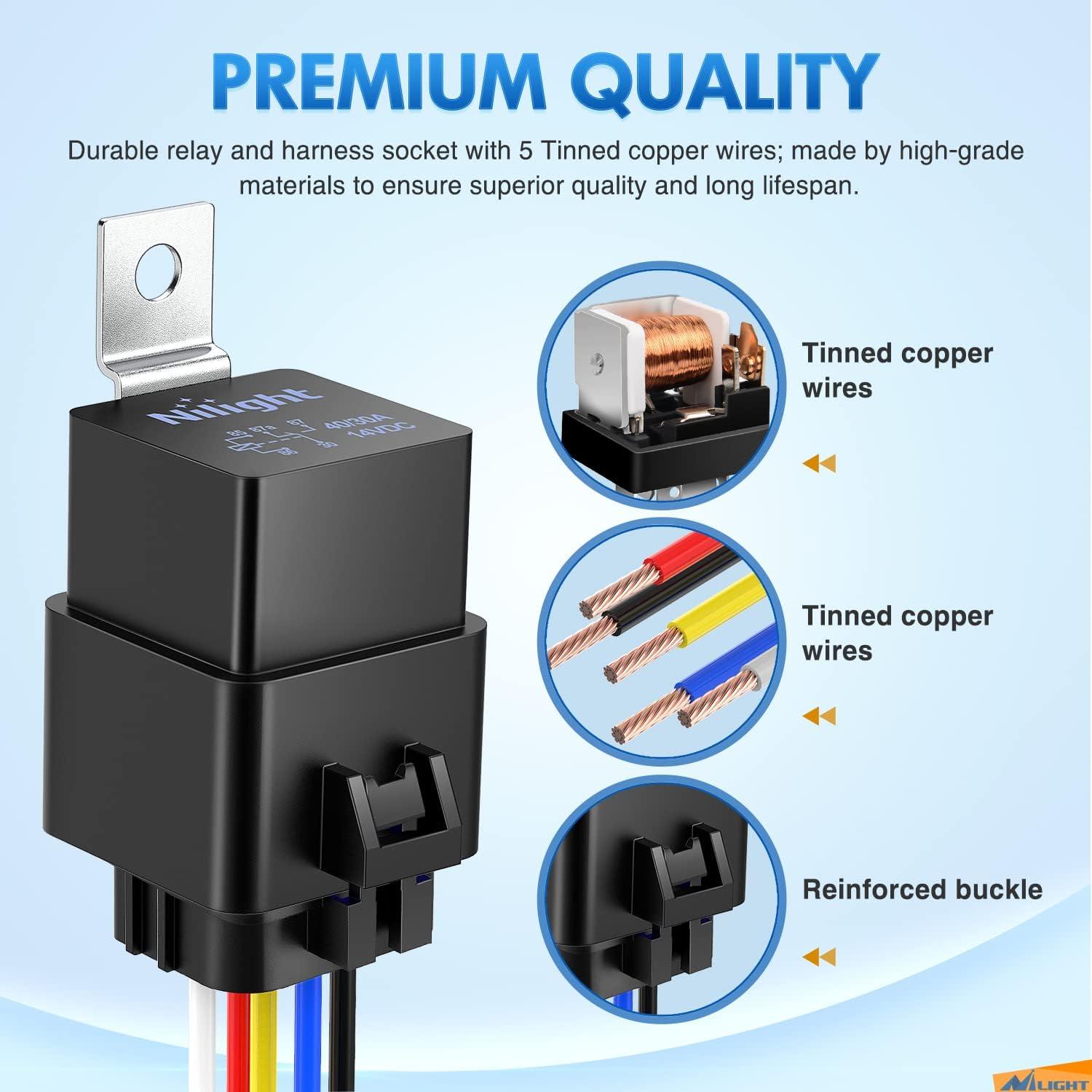imageNilight 120A Starter Relay 4 Pin Split Relays Switch 12V Continuous Heavy Duty SPST High Current 4 Terminal Car Starter On Off Control for Automotive Car Truck RV Camper30A5PC