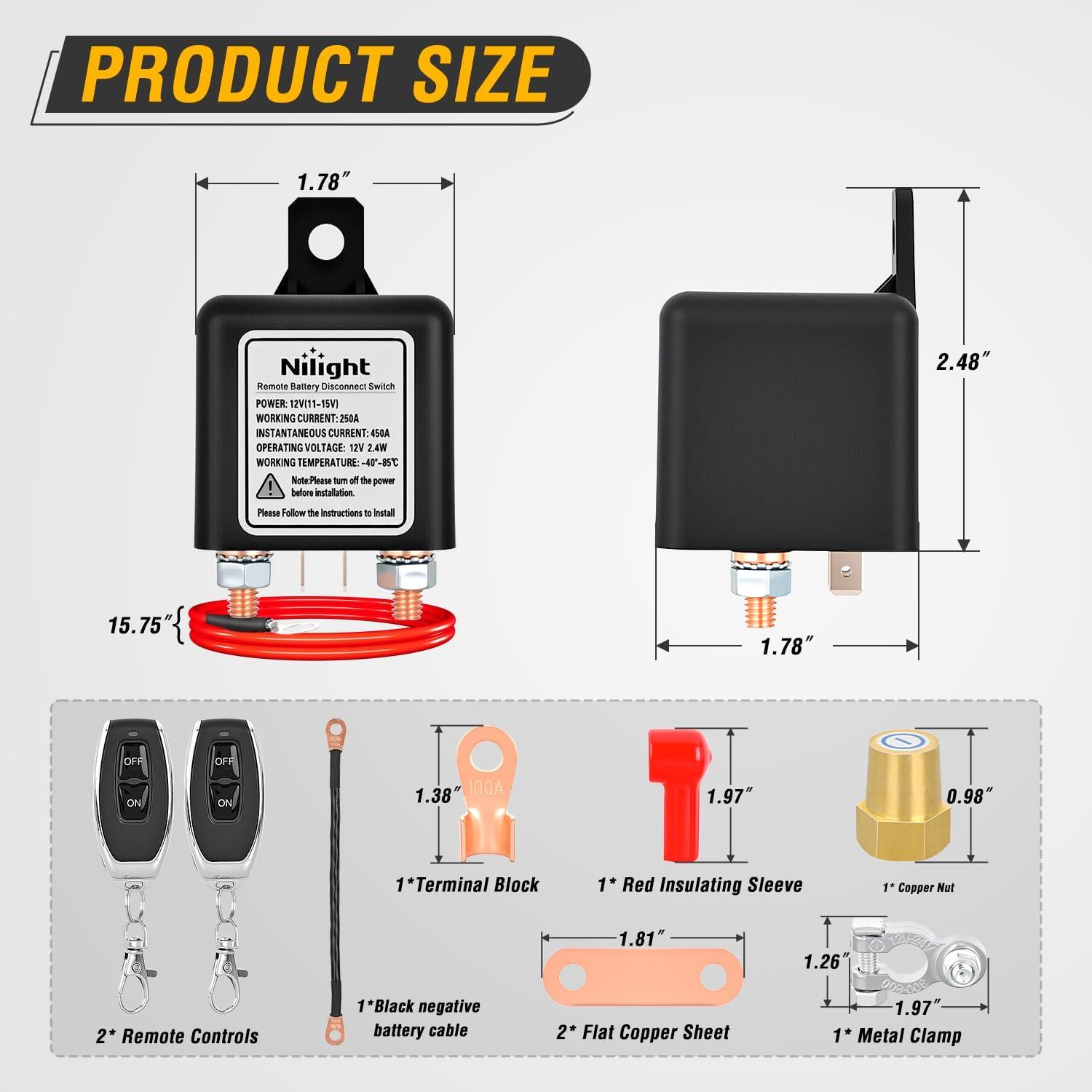 imageNilight 120A Starter Relay 4 Pin Split Relays Switch 12V Continuous Heavy Duty SPST High Current 4 Terminal Car Starter On Off Control for Automotive Car Truck RV Camper250A with Black Negative Wire