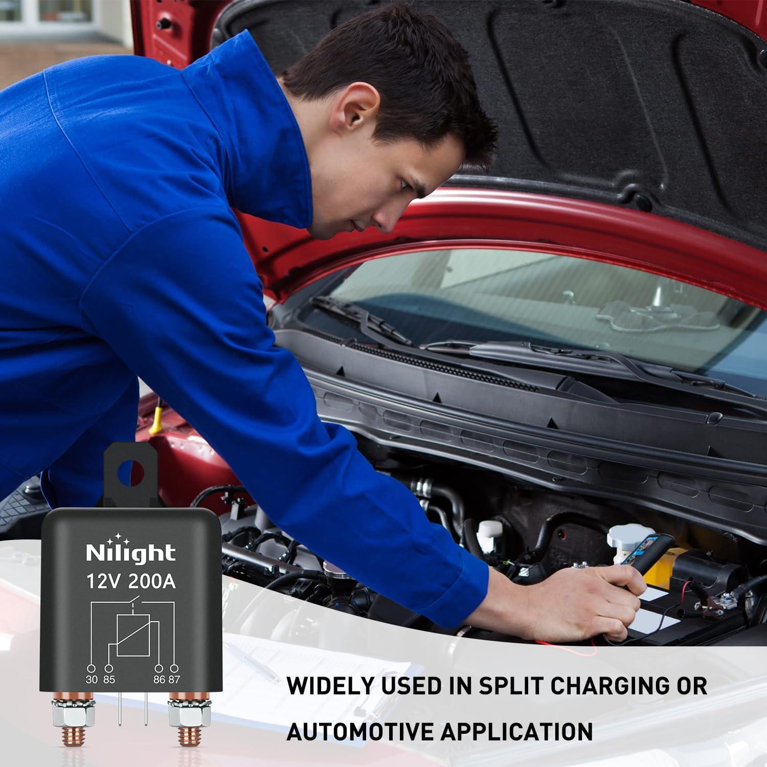 imageNilight 120A Starter Relay 4 Pin Split Relays Switch 12V Continuous Heavy Duty SPST High Current 4 Terminal Car Starter On Off Control for Automotive Car Truck RV Camper200A2PC