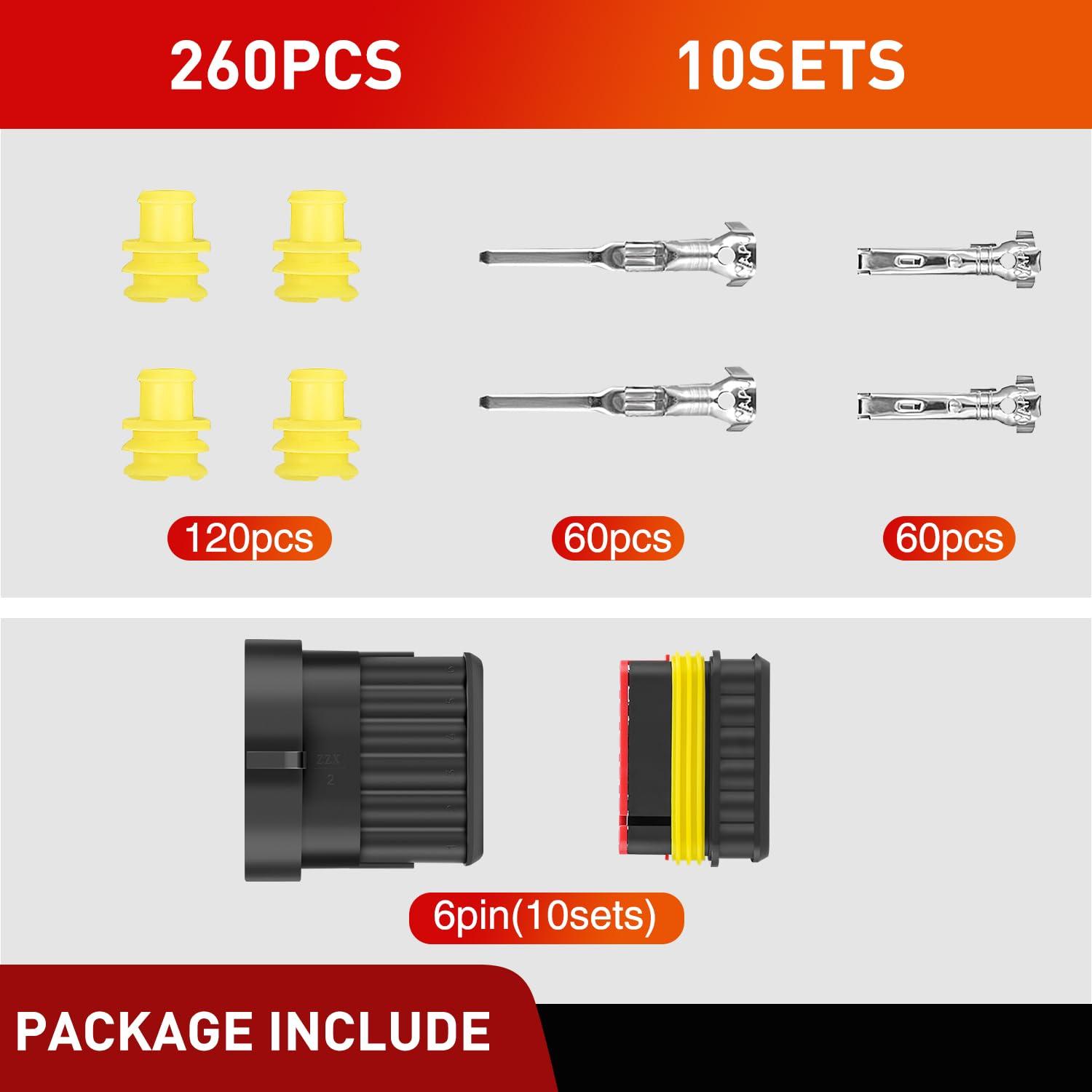 imageNilight 120PCS 1 Pin Electrical Connector Plug Male Female Terminal Wire Connectors Waterproof One Way Automotive Connect Set for Car Truck Motorcycle Marine Boat 20 Sets6Pin Connector 200Pcs
