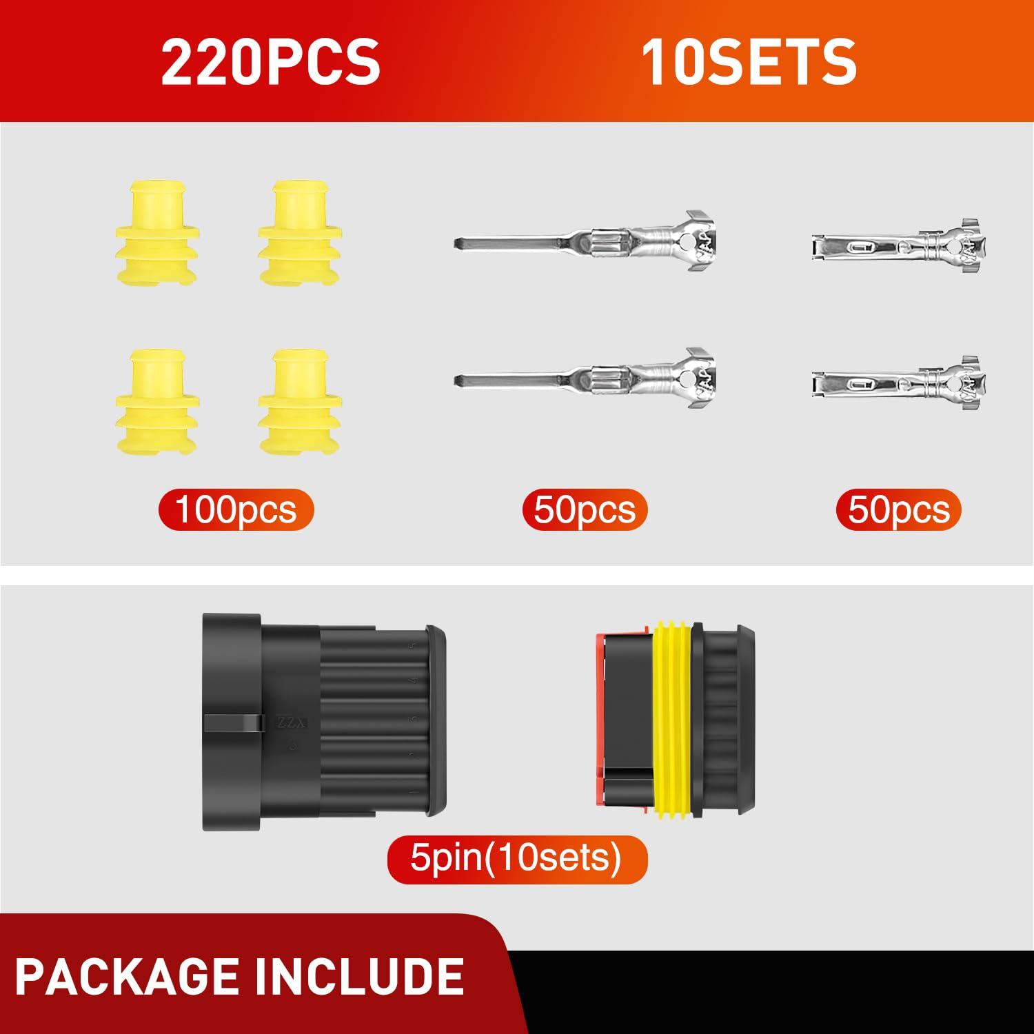 imageNilight 120PCS 1 Pin Electrical Connector Plug Male Female Terminal Wire Connectors Waterproof One Way Automotive Connect Set for Car Truck Motorcycle Marine Boat 20 Sets5Pin Connector 200Pcs