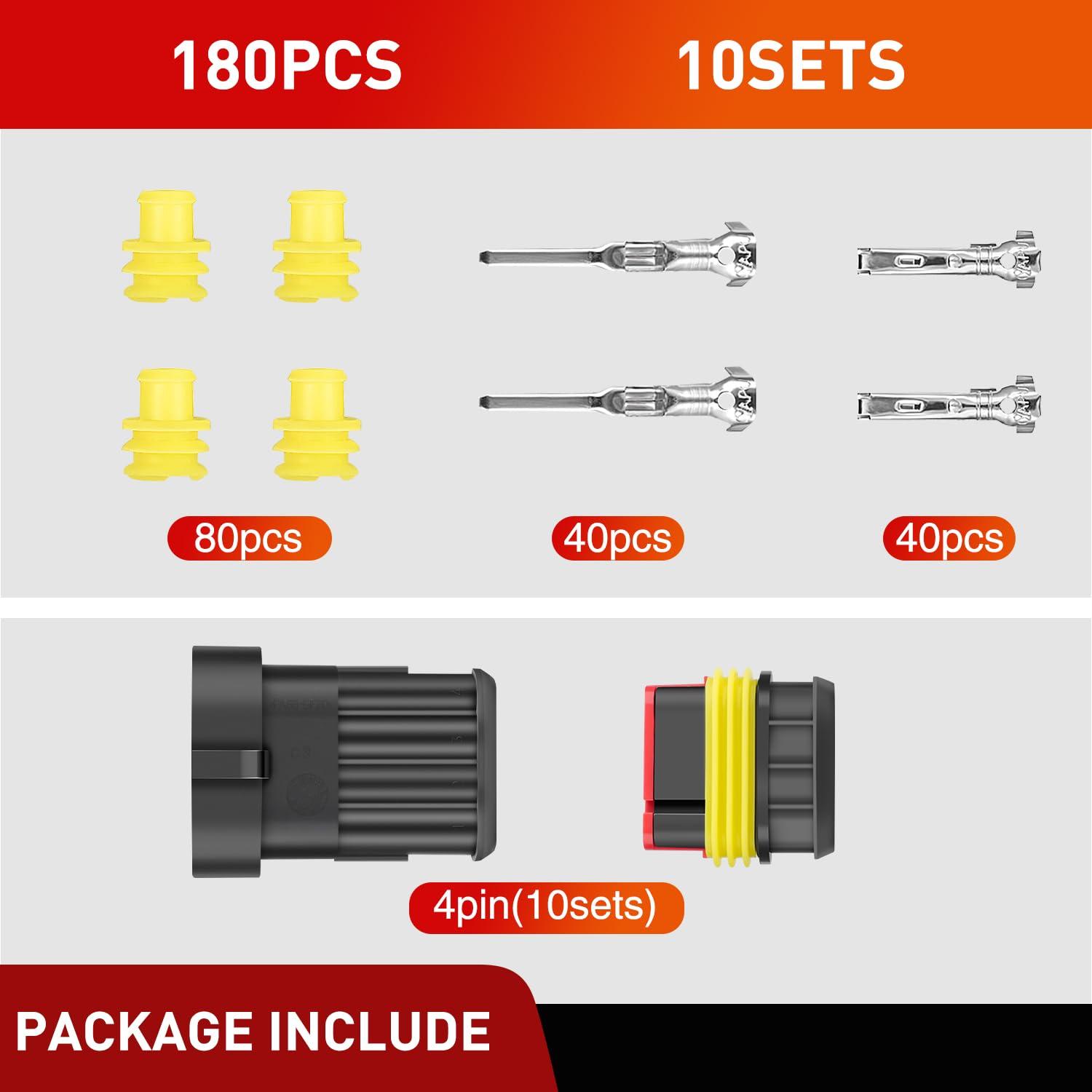 imageNilight 120PCS 1 Pin Electrical Connector Plug Male Female Terminal Wire Connectors Waterproof One Way Automotive Connect Set for Car Truck Motorcycle Marine Boat 20 Sets4Pin Connector 200Pcs