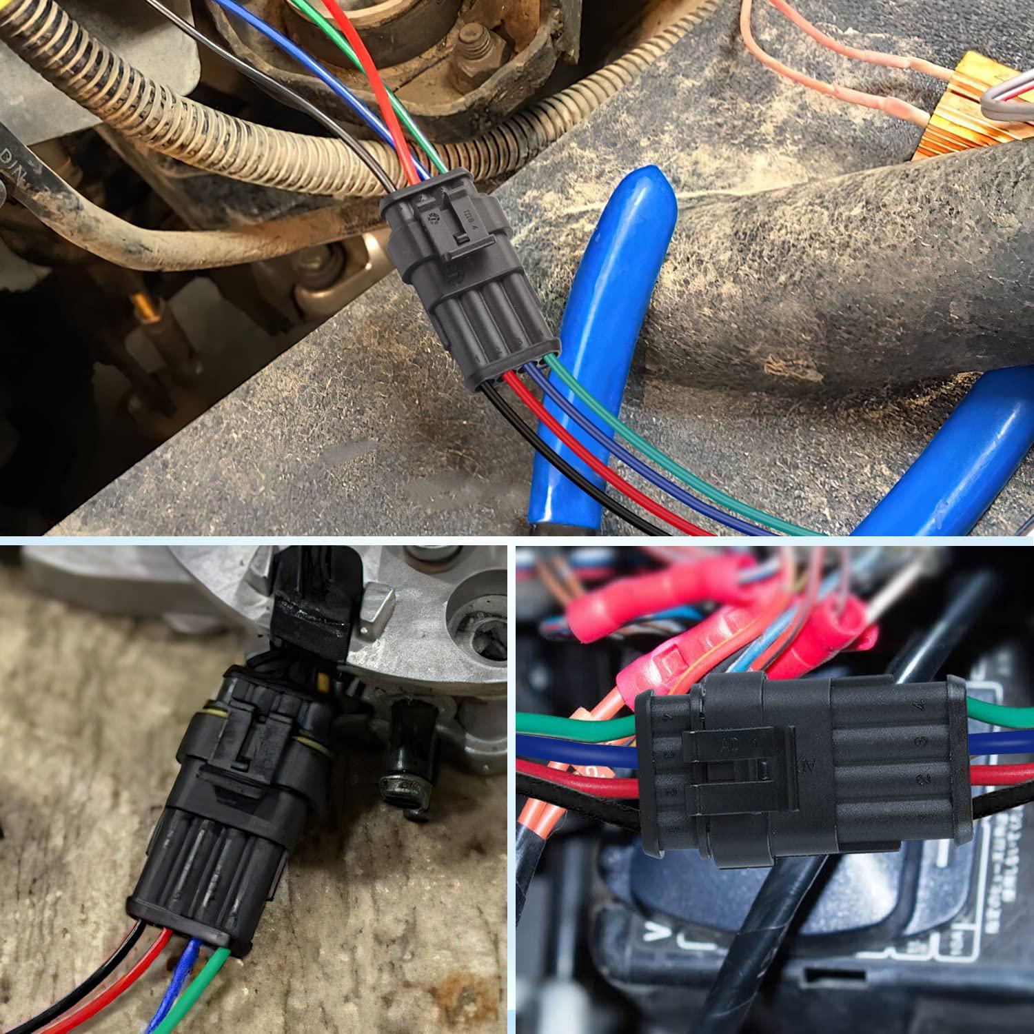 imageNilight 120PCS 1 Pin Electrical Connector Plug Male Female Terminal Wire Connectors Waterproof One Way Automotive Connect Set for Car Truck Motorcycle Marine Boat 20 Sets4Pin Wire Harness 10Sets