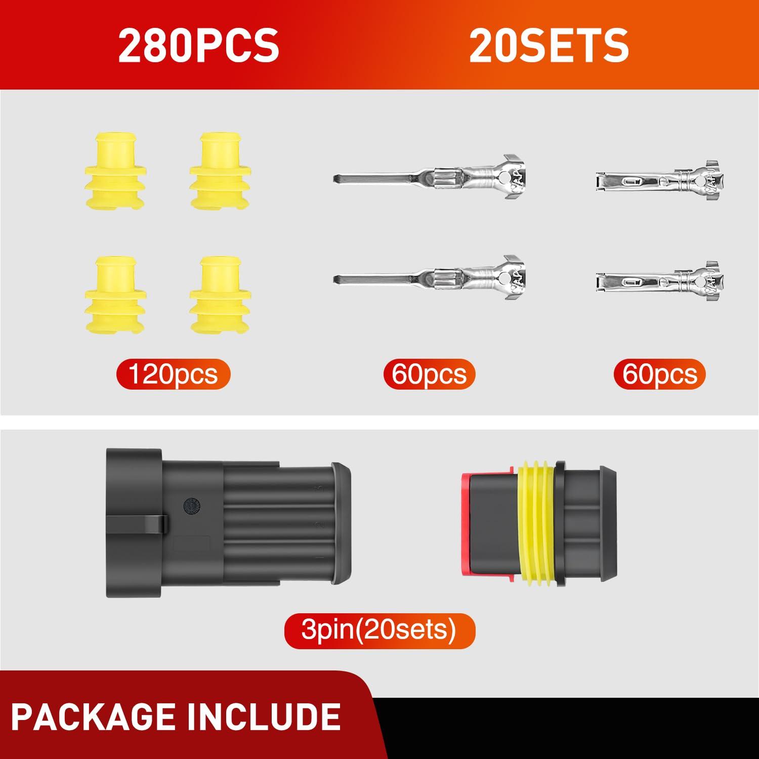 imageNilight 120PCS 1 Pin Electrical Connector Plug Male Female Terminal Wire Connectors Waterproof One Way Automotive Connect Set for Car Truck Motorcycle Marine Boat 20 Sets3Pin Connector 200Pcs
