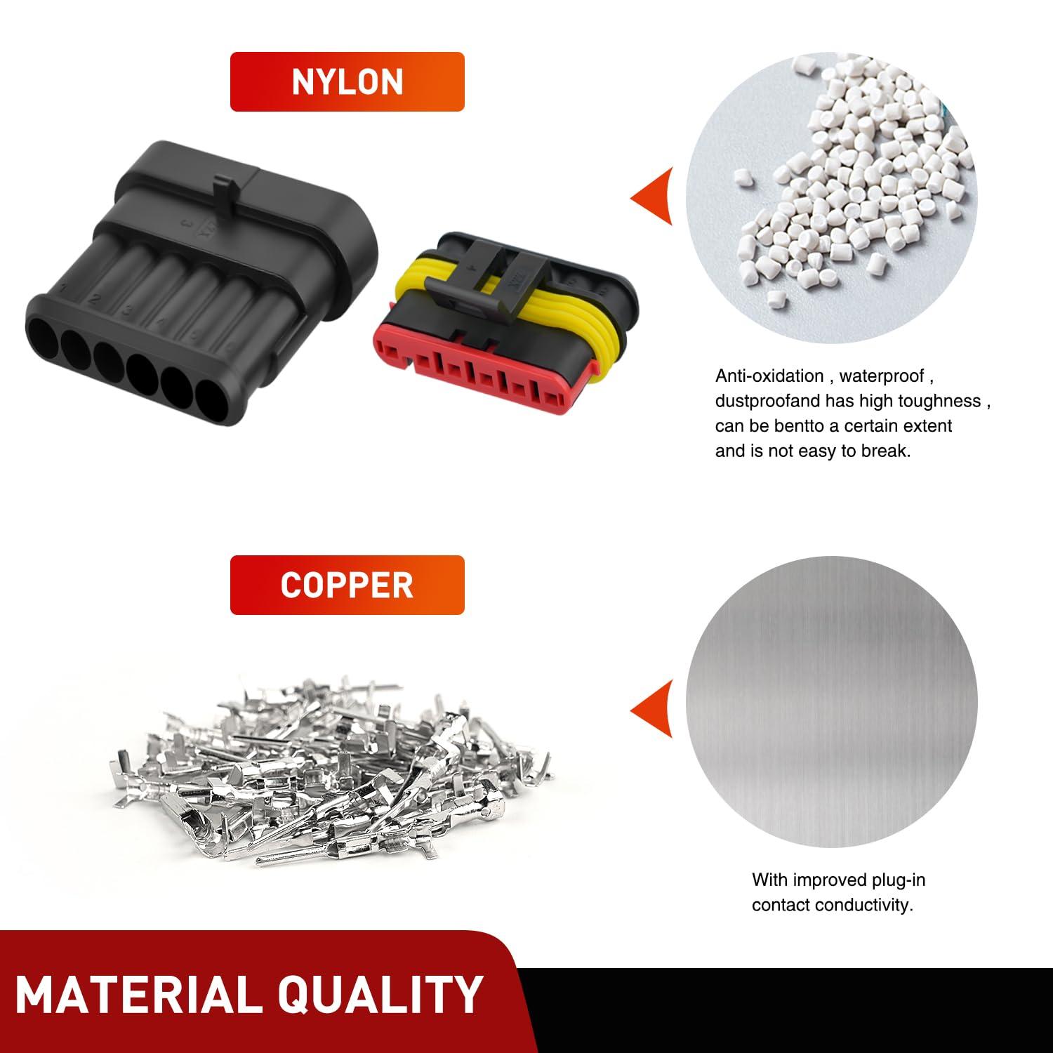 imageNilight 120PCS 1 Pin Electrical Connector Plug Male Female Terminal Wire Connectors Waterproof One Way Automotive Connect Set for Car Truck Motorcycle Marine Boat 20 Sets6Pin Connector 200Pcs