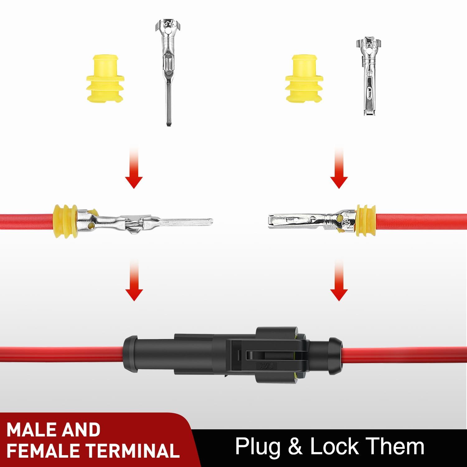 imageNilight 120PCS 1 Pin Electrical Connector Plug Male Female Terminal Wire Connectors Waterproof One Way Automotive Connect Set for Car Truck Motorcycle Marine Boat 20 Sets1Pin Connector 200Pcs