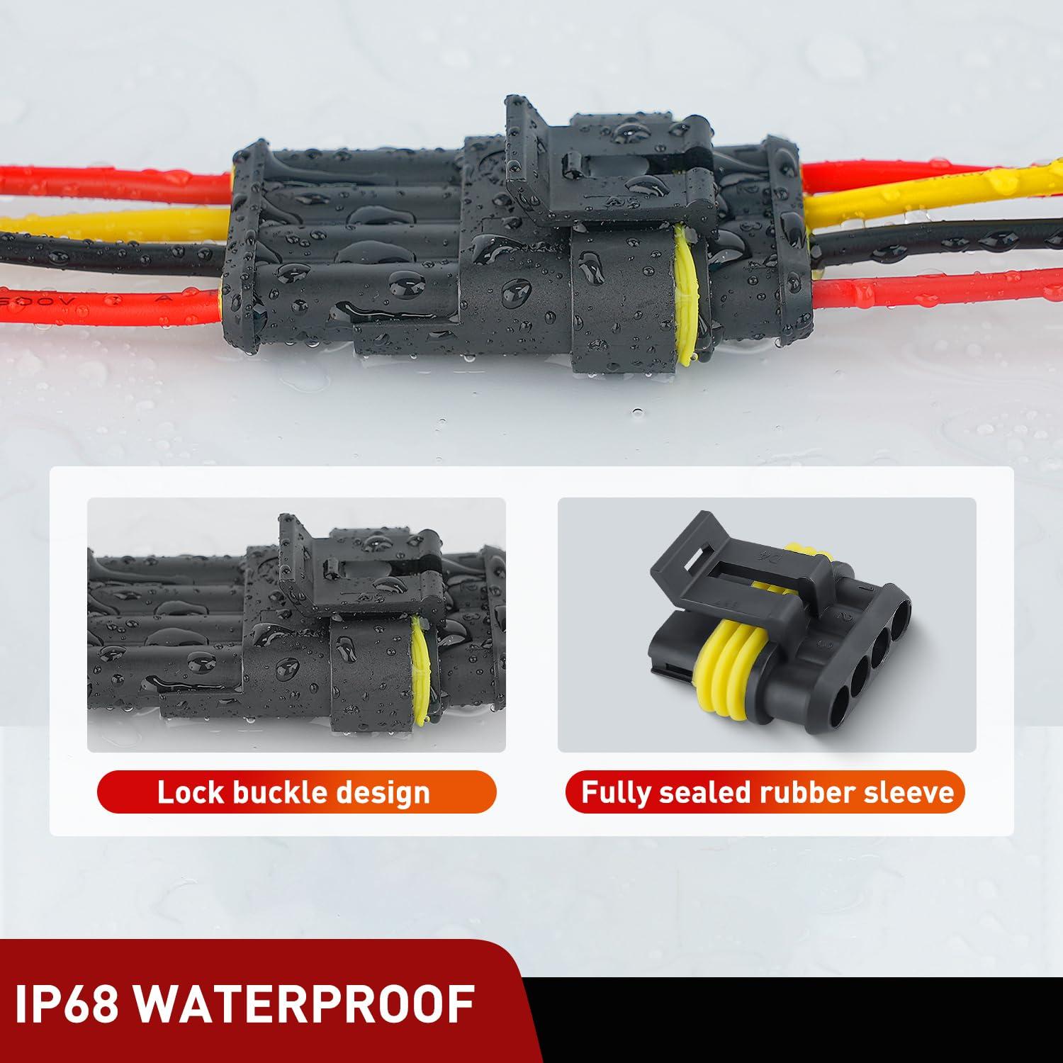 imageNilight 120PCS 1 Pin Electrical Connector Plug Male Female Terminal Wire Connectors Waterproof One Way Automotive Connect Set for Car Truck Motorcycle Marine Boat 20 Sets4Pin Connector 200Pcs