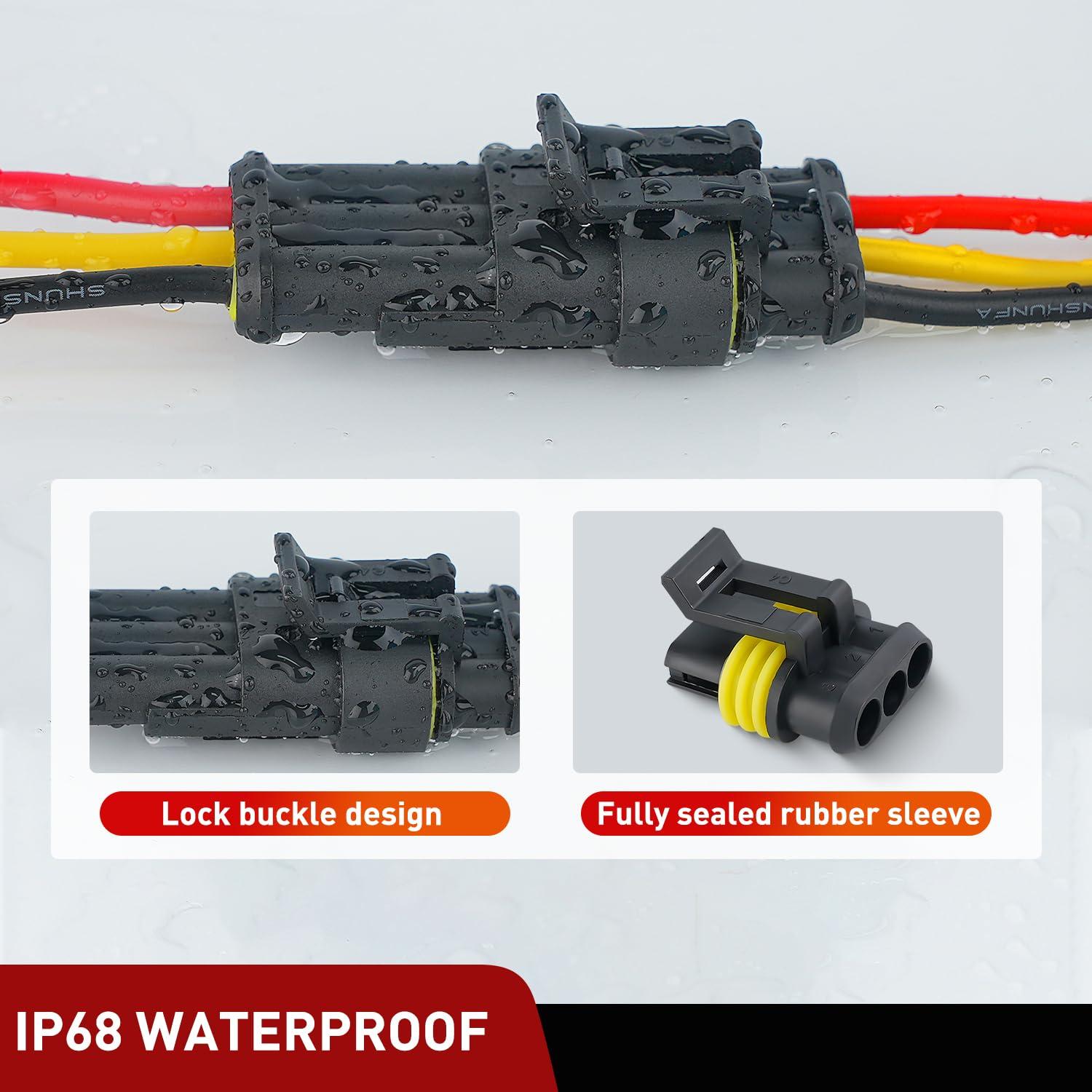 imageNilight 120PCS 1 Pin Electrical Connector Plug Male Female Terminal Wire Connectors Waterproof One Way Automotive Connect Set for Car Truck Motorcycle Marine Boat 20 Sets3Pin Connector 200Pcs