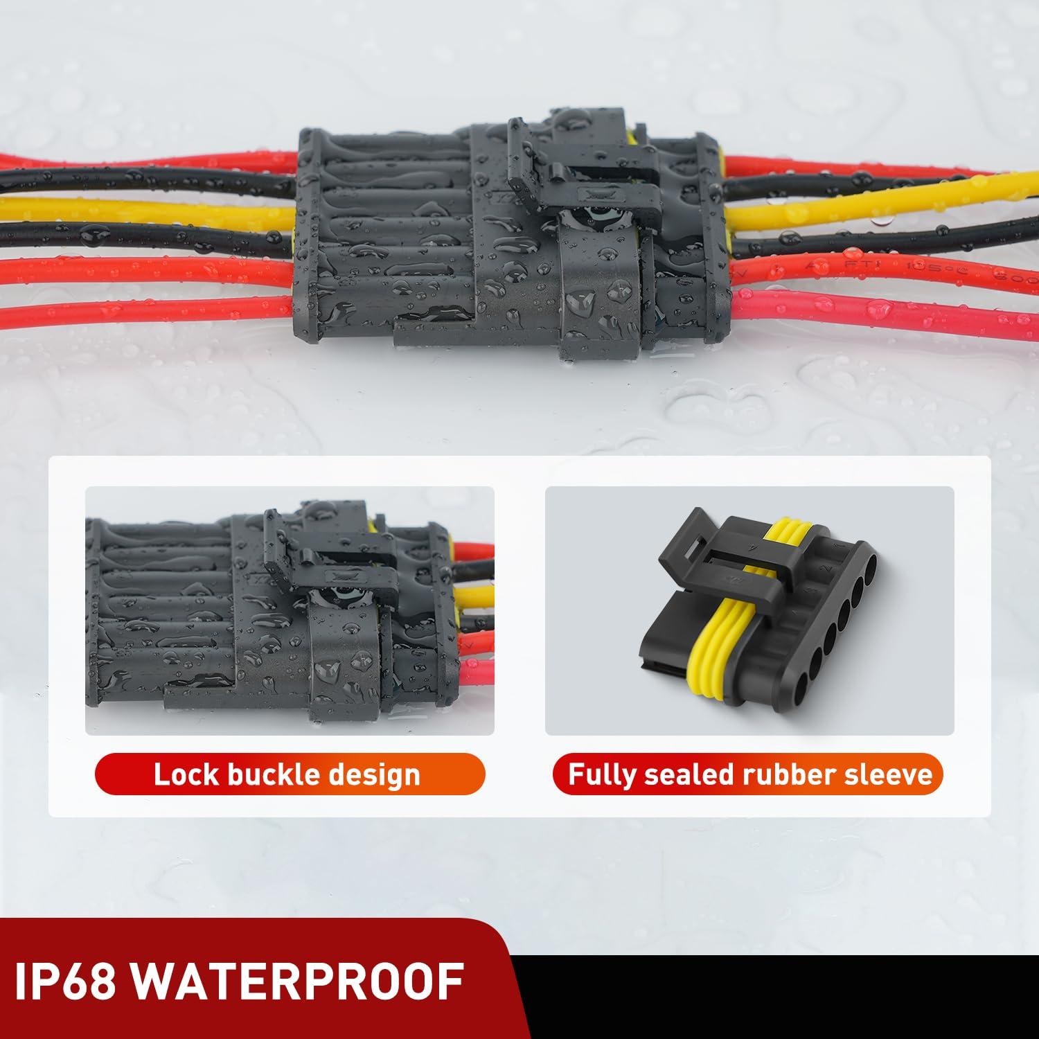 imageNilight 120PCS 1 Pin Electrical Connector Plug Male Female Terminal Wire Connectors Waterproof One Way Automotive Connect Set for Car Truck Motorcycle Marine Boat 20 Sets6Pin Connector 200Pcs