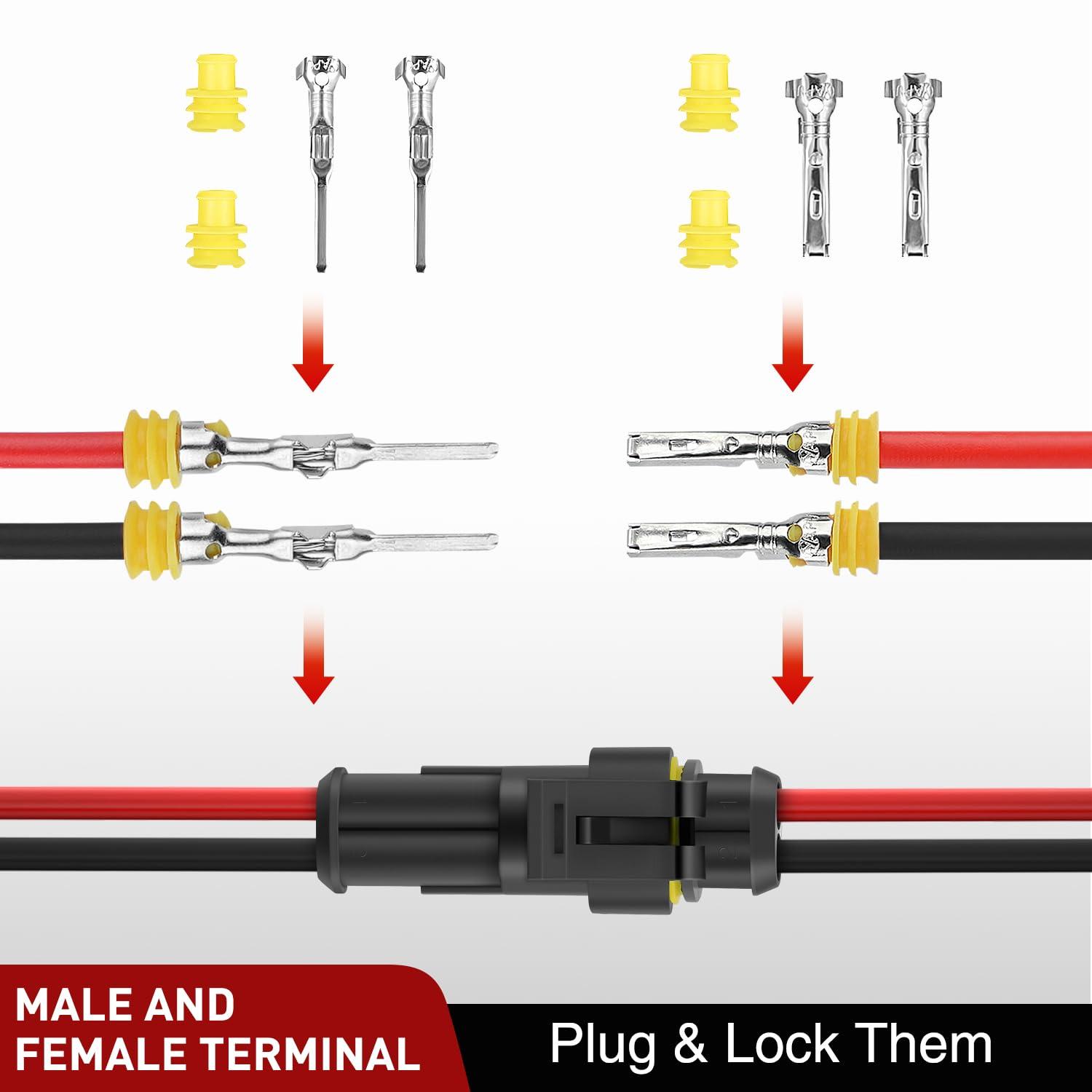 imageNilight 120PCS 1 Pin Electrical Connector Plug Male Female Terminal Wire Connectors Waterproof One Way Automotive Connect Set for Car Truck Motorcycle Marine Boat 20 Sets2Pin Connector 200Pcs