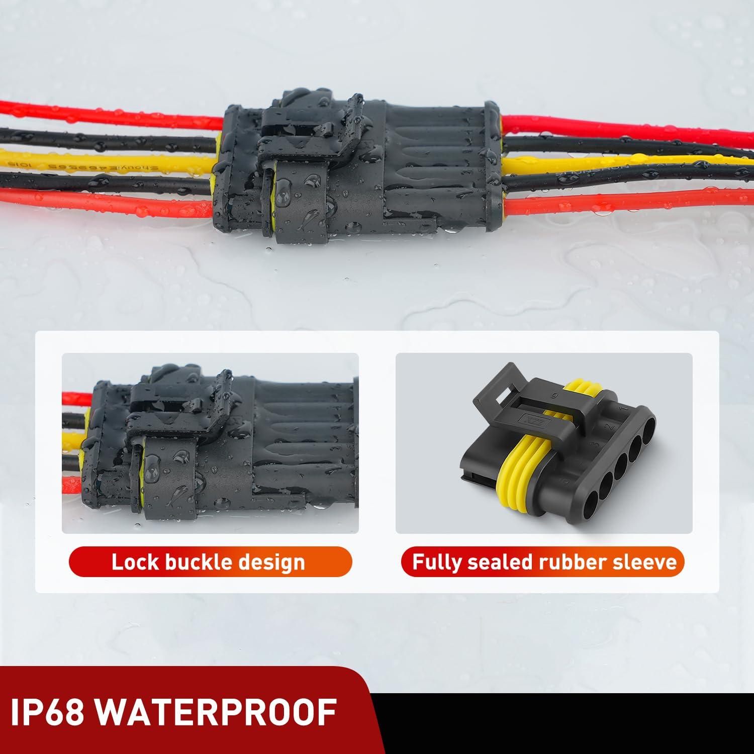 imageNilight 120PCS 1 Pin Electrical Connector Plug Male Female Terminal Wire Connectors Waterproof One Way Automotive Connect Set for Car Truck Motorcycle Marine Boat 20 Sets5Pin Connector 200Pcs