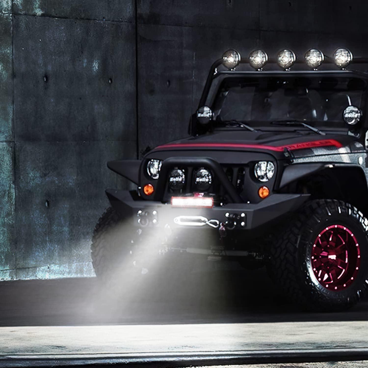 imageNilight 12Inch 300W LED Light Bar Spot Flood Amber White Strobe 6 Modes with Memory Function OffRoad Truck Car ATV SUV Cabin Boat with 16AWG Wiring Harness Kit1 Lead1PC White Light Red Shell  Wiring