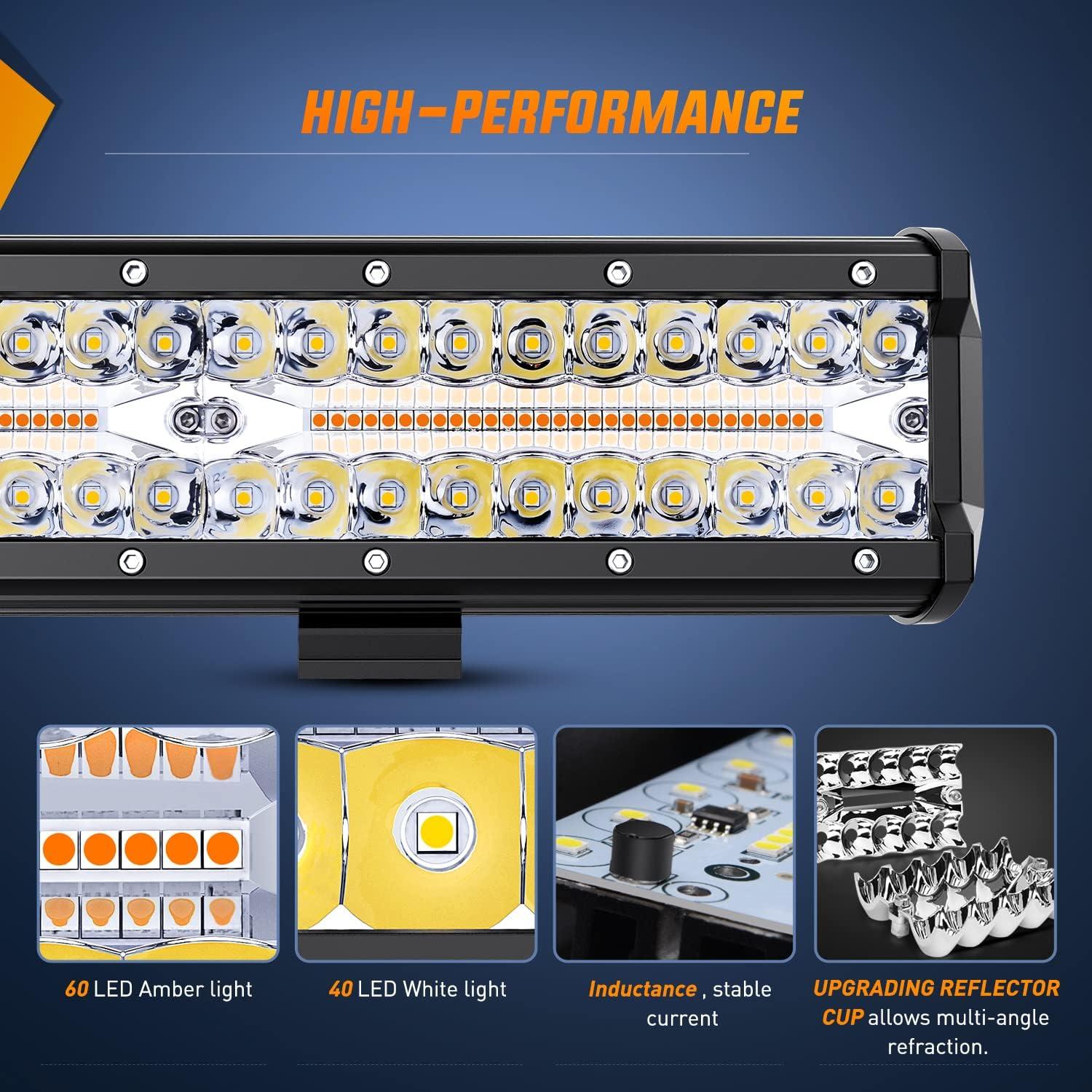 imageNilight 12Inch 300W LED Light Bar Spot Flood Amber White Strobe 6 Modes with Memory Function OffRoad Truck Car ATV SUV Cabin Boat with 16AWG Wiring Harness Kit1 Lead1PC Amber White 6 Modes Lights Wiring