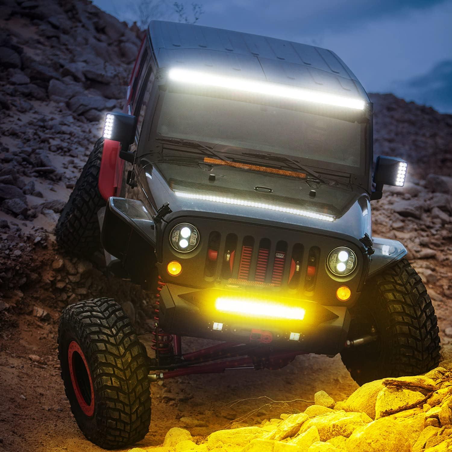 imageNilight 12Inch 300W LED Light Bar Spot Flood Amber White Strobe 6 Modes with Memory Function OffRoad Truck Car ATV SUV Cabin Boat with 16AWG Wiring Harness Kit1 Lead1PC Amber Lights Wiring