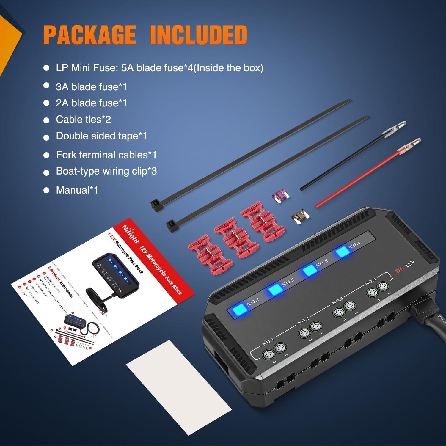 imageNilight 12V Motorcycle Fuse Box 20A Low Profile Terminal Block Holder wLED Indicator 4 Circuits Protection Battery Relay for Cars Motorcycles ATV UTV 12 Volt VehiclesMotorcycle Fuse Box