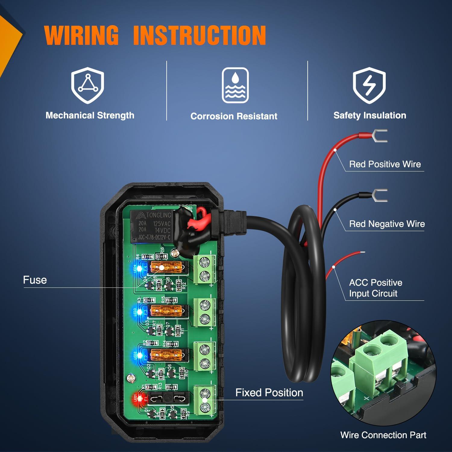imageNilight 12V Motorcycle Fuse Box 20A Low Profile Terminal Block Holder wLED Indicator 4 Circuits Protection Battery Relay for Cars Motorcycles ATV UTV 12 Volt VehiclesMotorcycle Fuse Box