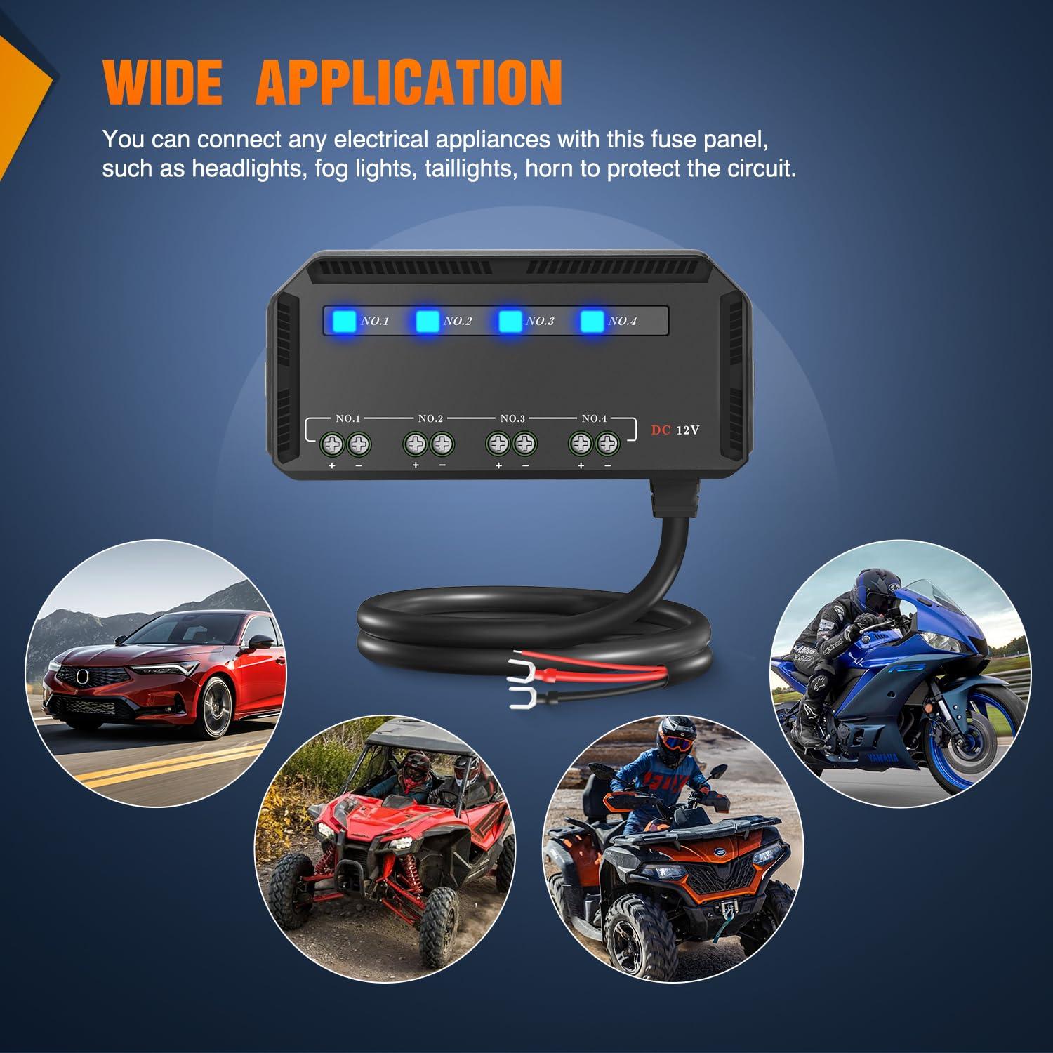 imageNilight 12V Motorcycle Fuse Box 20A Low Profile Terminal Block Holder wLED Indicator 4 Circuits Protection Battery Relay for Cars Motorcycles ATV UTV 12 Volt VehiclesMotorcycle Fuse Box