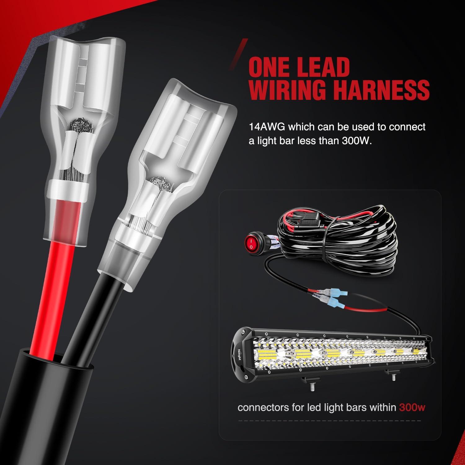imageNilight 14AWG Wiring Harness Kit  1 Lead Heavy Duty 12V OnOff Switch Power 40 Amp Relay Blade Fuse for Off Road LED Work Light Bar White