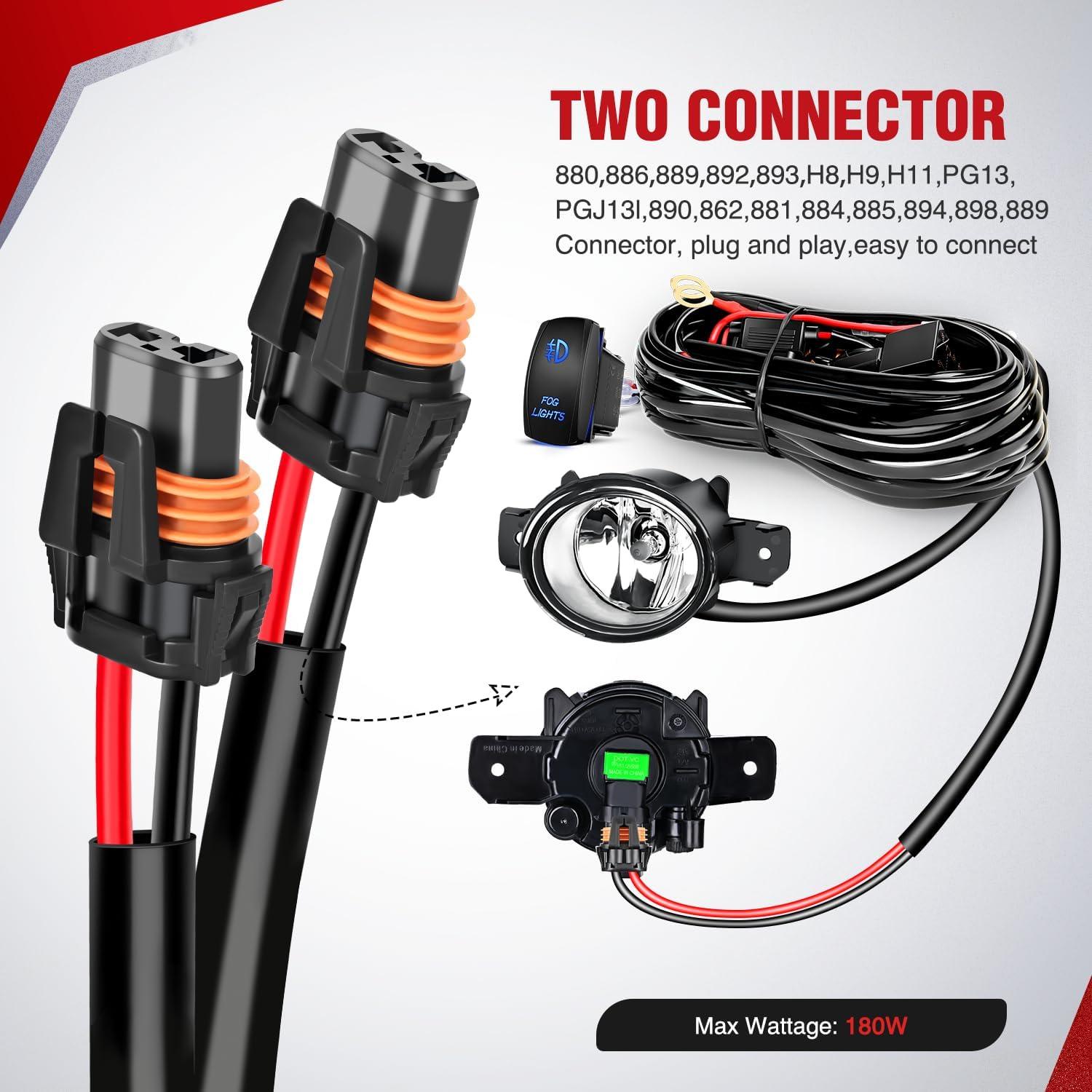 imageNilight 16AWG Heavy Duty Wiring Harness Kit  12V 5PIN Rocker Switch Relay Blade Fuse Socket Connector  Compatible with 9005 9006 9140 9145 HB3 H10 Fog Light BulbsH11 Fog Light Wiring Harness