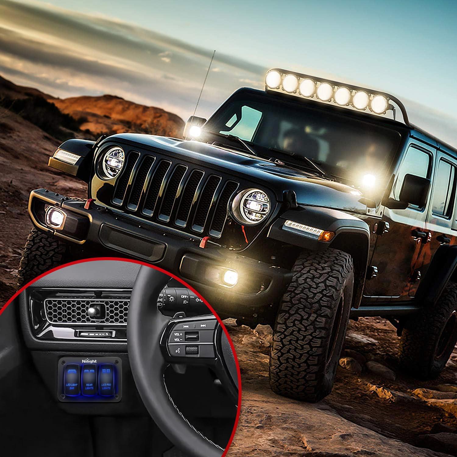 imageNilight 16AWG LED Light Bar Wiring Harness Kit 12V OnOff 2 Gang Rocker Switch Panel Power Relay Blade Fuse 5Pin Toggle Switches for Cars Boat ATV Trucks4 Leads3Gang Rocker Switch 16AWG Wiring Harness