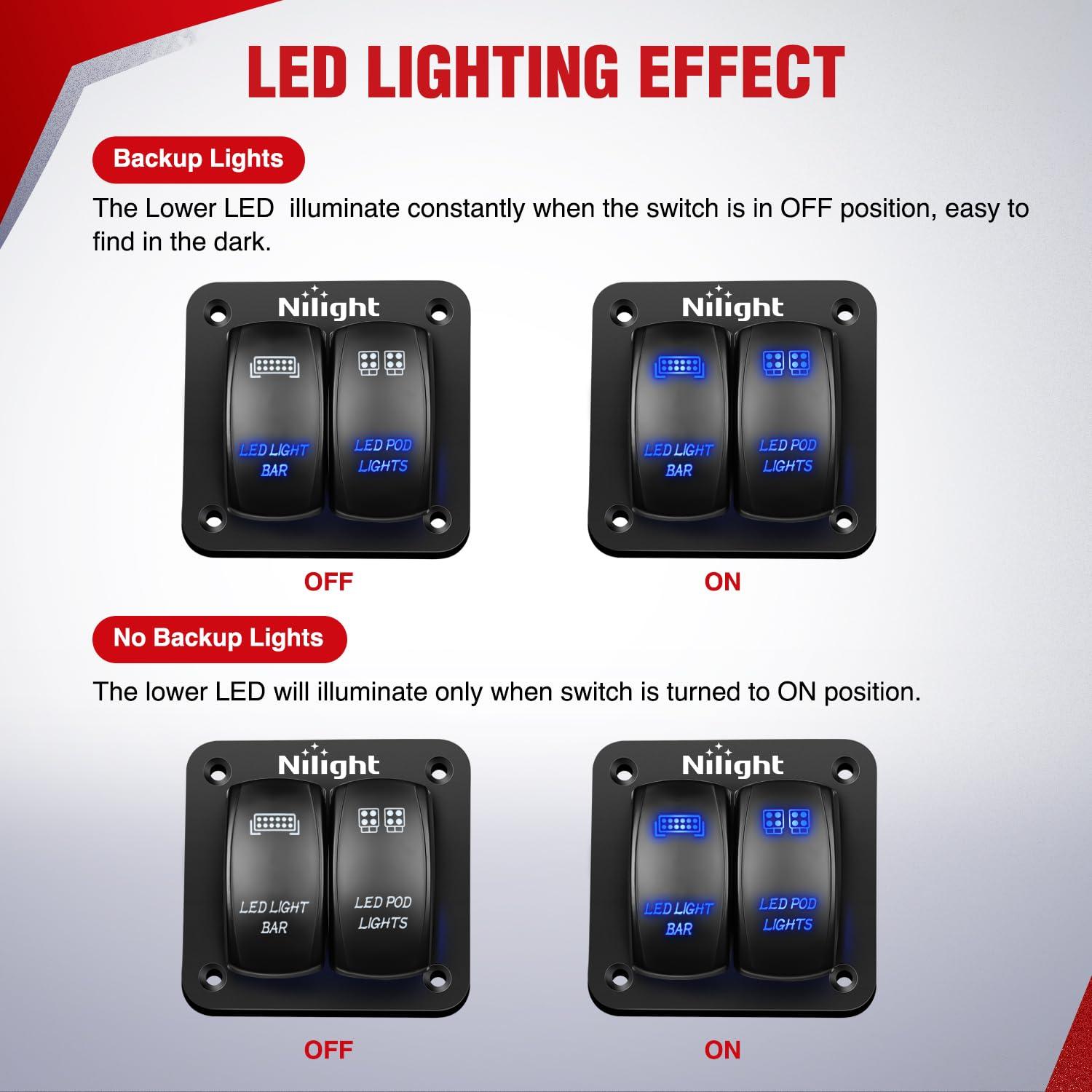 imageNilight 16AWG LED Light Bar Wiring Harness Kit 12V OnOff 2 Gang Rocker Switch Panel Power Relay Blade Fuse 5Pin Toggle Switches for Cars Boat ATV Trucks4 Leads2Gang Rocker Switch 16AWG Wiring Harness
