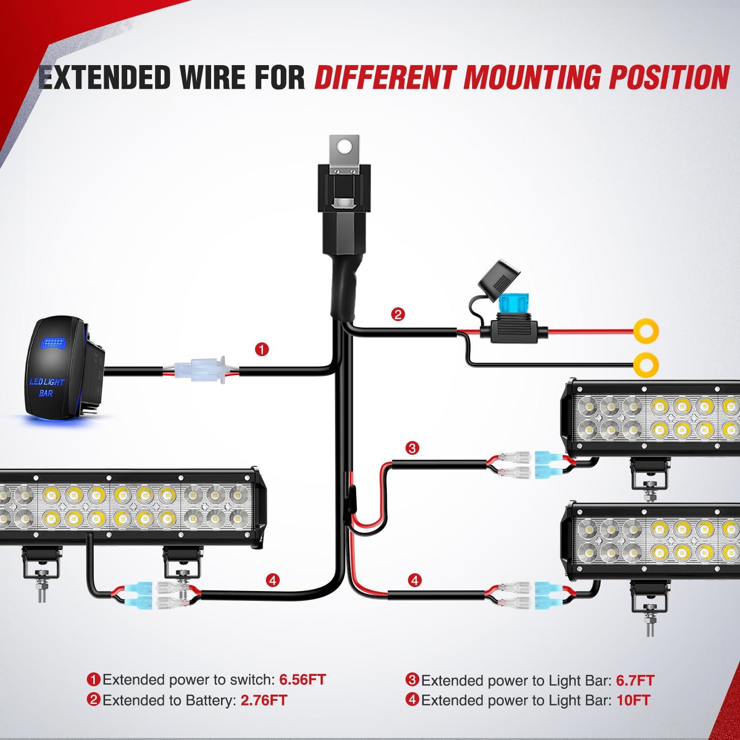 imageNilight 16AWG LED Light Bar Wiring Harness Kit 12V OnOff 2 Gang Rocker Switch Panel Power Relay Blade Fuse 5Pin Toggle Switches for Cars Boat ATV Trucks4 Leads16AWG Wiring Harness3 Leads