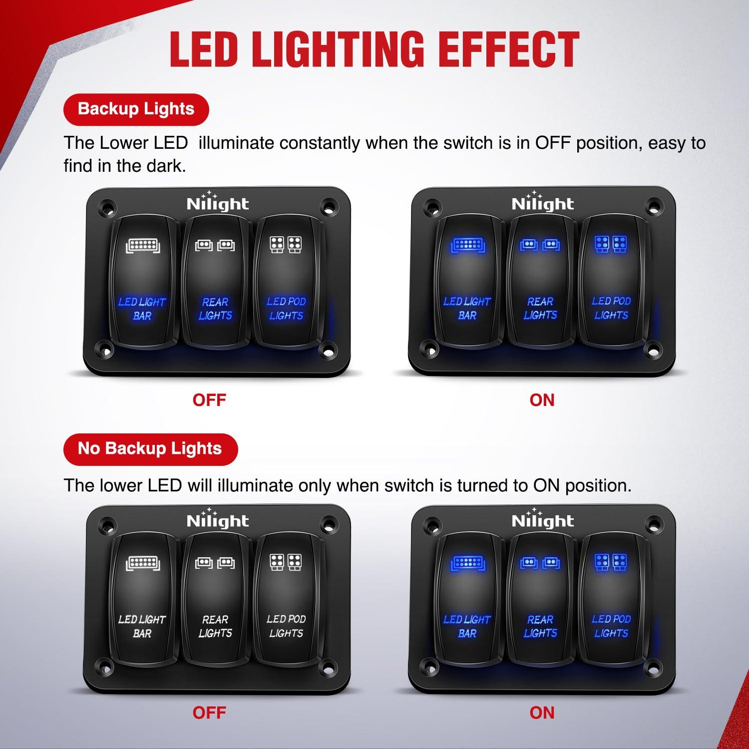 imageNilight 16AWG LED Light Bar Wiring Harness Kit 12V OnOff 2 Gang Rocker Switch Panel Power Relay Blade Fuse 5Pin Toggle Switches for Cars Boat ATV Trucks4 Leads3Gang Rocker Switch 16AWG Wiring Harness