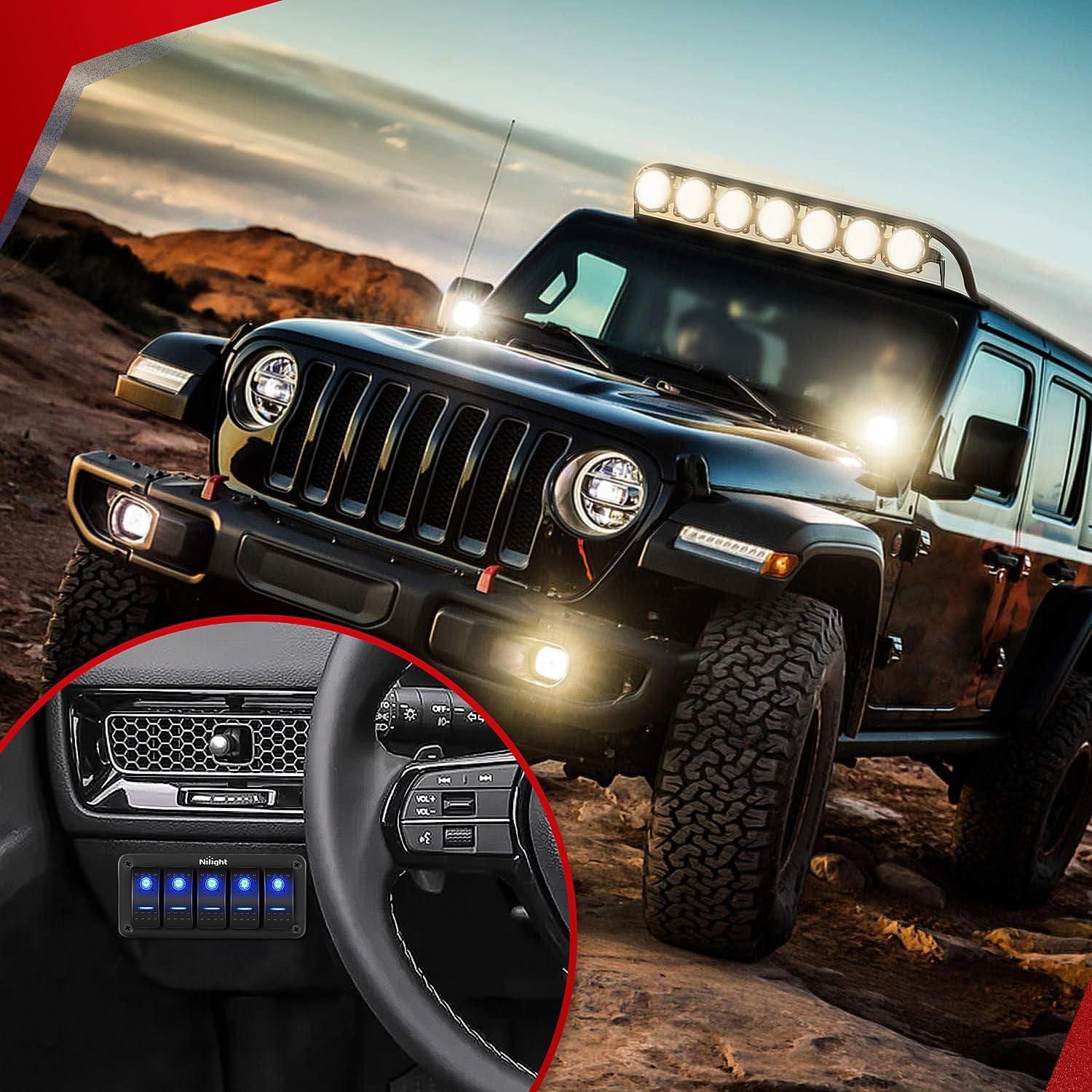 imageNilight 16AWG LED Light Bar Wiring Harness Kit 12V OnOff 3 Gang LED Pod Lights Rocker Switch Panel Power Relay Fuse 5Pin Toggle for Cars Boat ATV Trucks6 Leads5Gang Rocker Switch 16AWG Wiring Harness