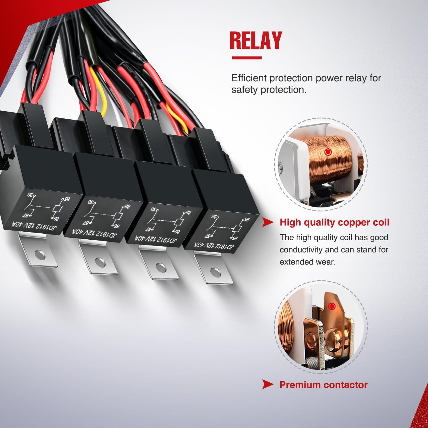 imageNilight 16AWG LED Light Bar Wiring Harness Kit 12V OnOff 3 Gang LED Pod Lights Rocker Switch Panel Power Relay Fuse 5Pin Toggle for Cars Boat ATV Trucks6 Leads4Gang Rocker Switch 16AWG Wiring Harness