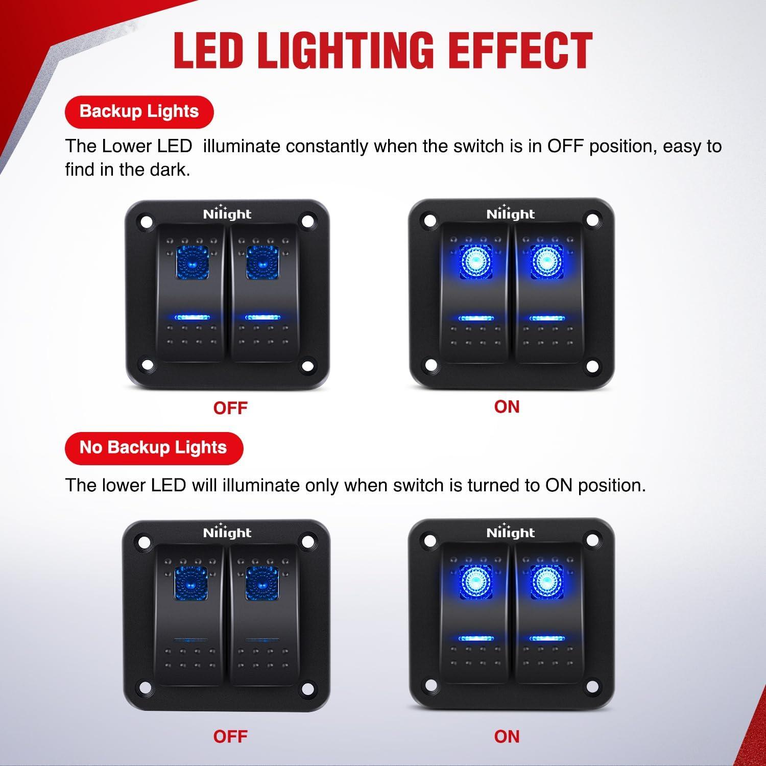 imageNilight 16AWG LED Light Bar Wiring Harness Kit 12V OnOff 3 Gang LED Pod Lights Rocker Switch Panel Power Relay Fuse 5Pin Toggle for Cars Boat ATV Trucks6 Leads2Gang Rocker Switch 16AWG Wiring Harness